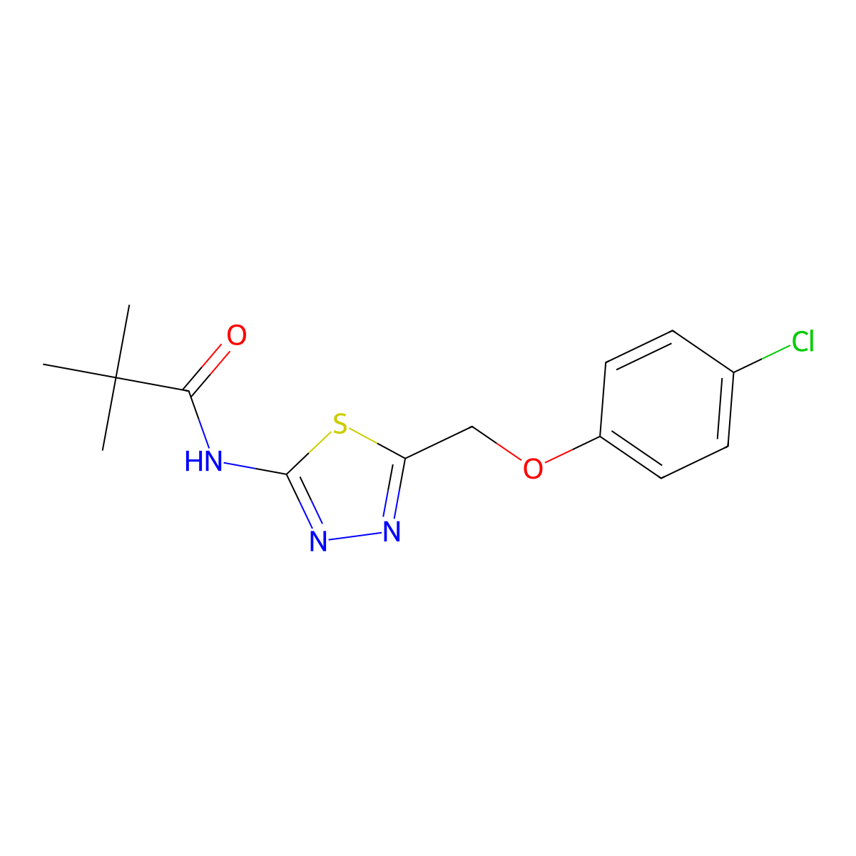 N-[5-[(4-chlorophenoxy)methyl]-1,3,4-thiadiazol-2-yl]-2,2-dimethylpropanamide molecular structure, CAS 380594-96-7