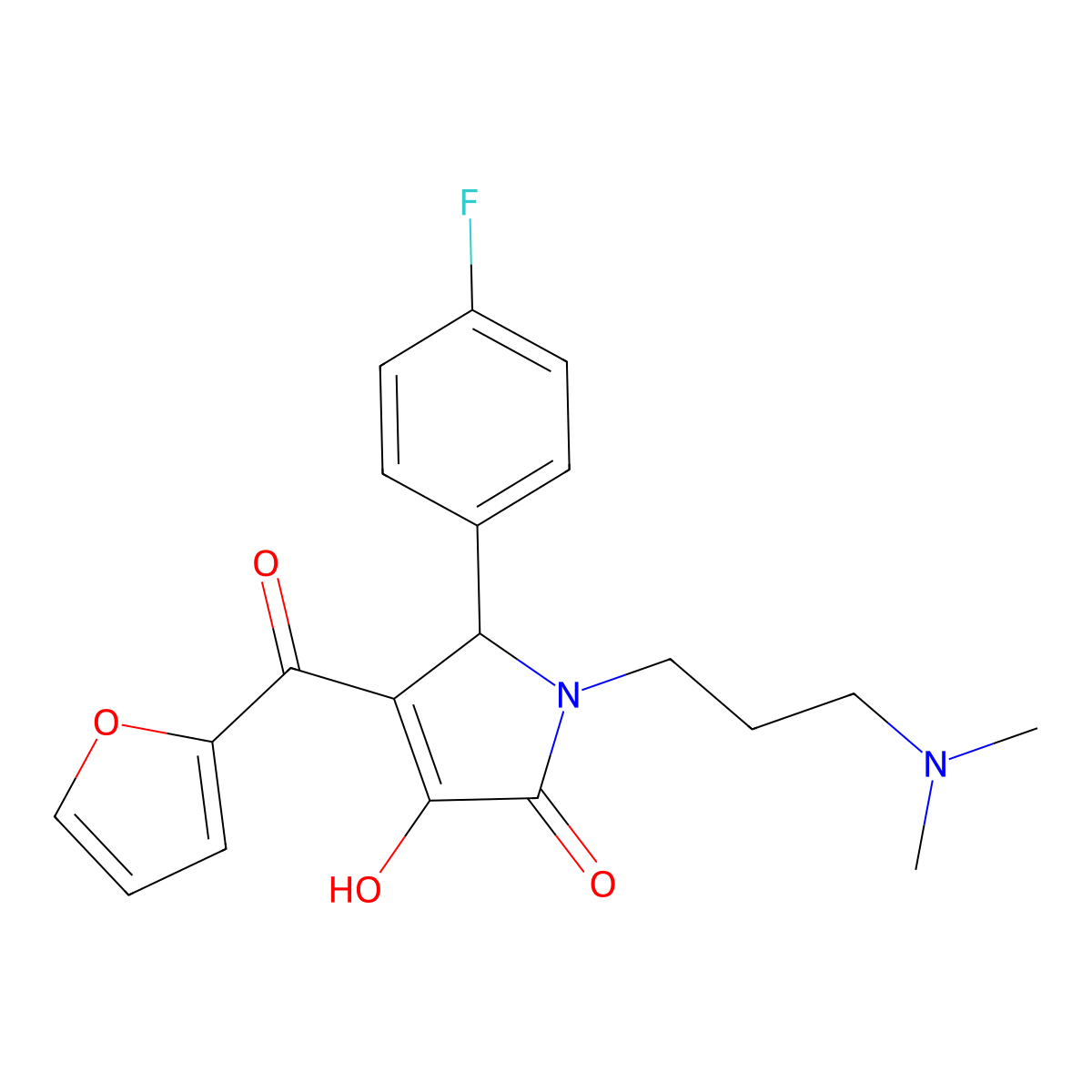 1-[3-(dimethylamino)propyl]-5-(4-fluorophenyl)-4-(furan-2-carbonyl)-3-hydroxy-2,5-dihydro-1H-pyrrol-2-one molecular structure, CAS 380595-69-7
