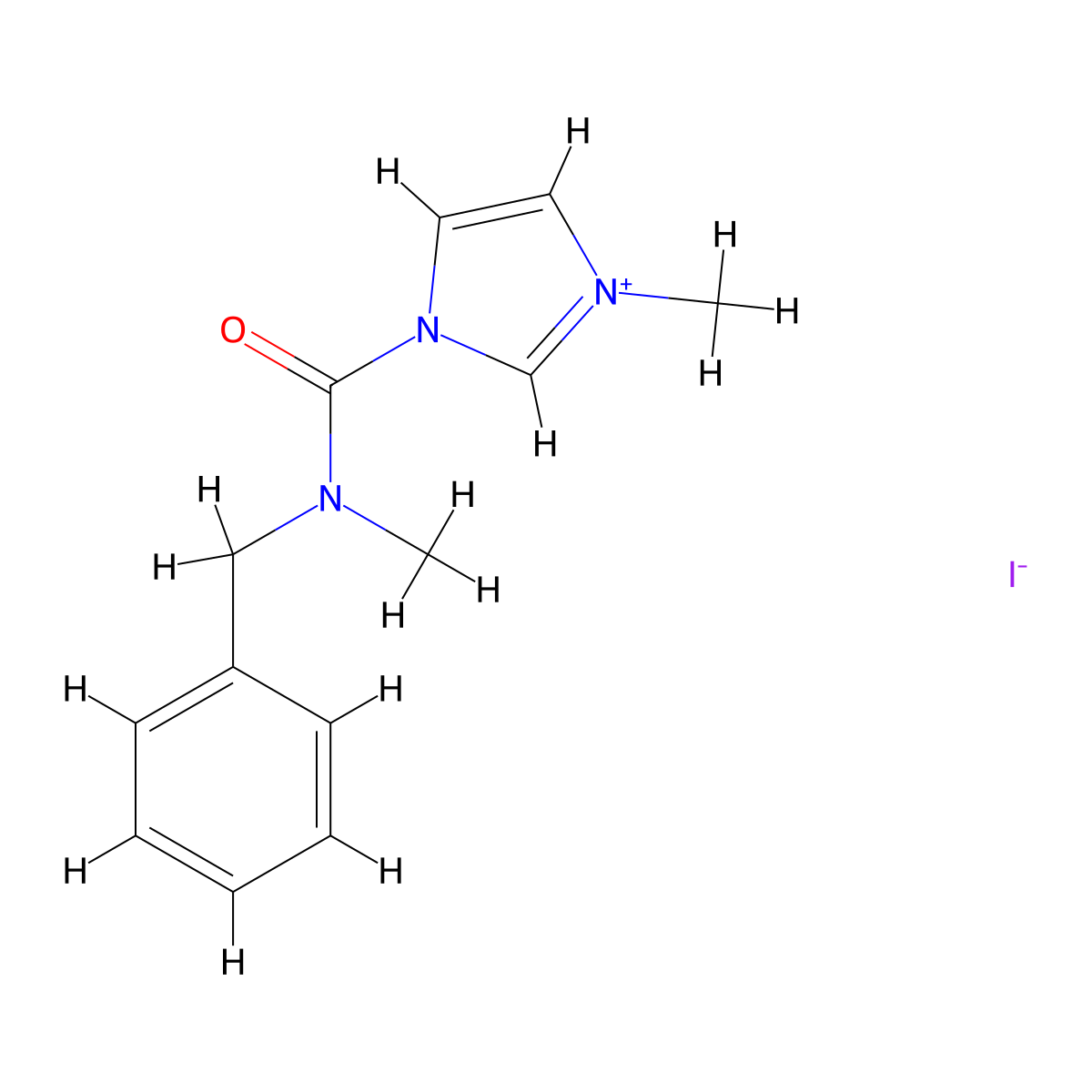 1-[benzyl(methyl)carbamoyl]-3-methyl-1H-imidazol-3-ium iodide molecular structure, CAS 380608-79-7