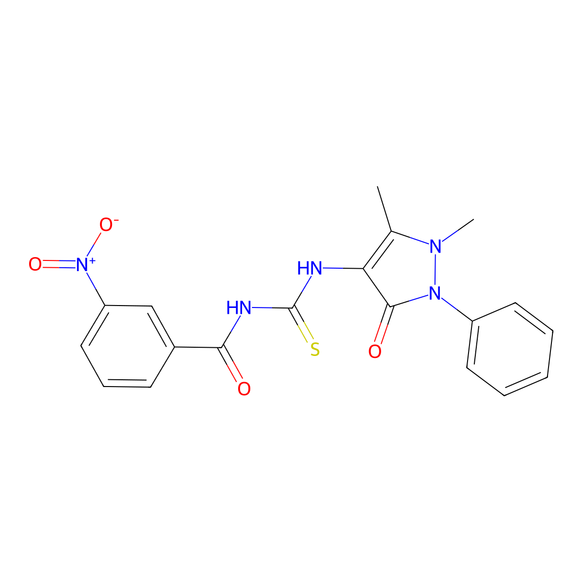 N-[(1,5-dimethyl-3-oxo-2-phenylpyrazol-4-yl)carbamothioyl]-3-nitrobenzamide molecular structure, CAS 380622-96-8