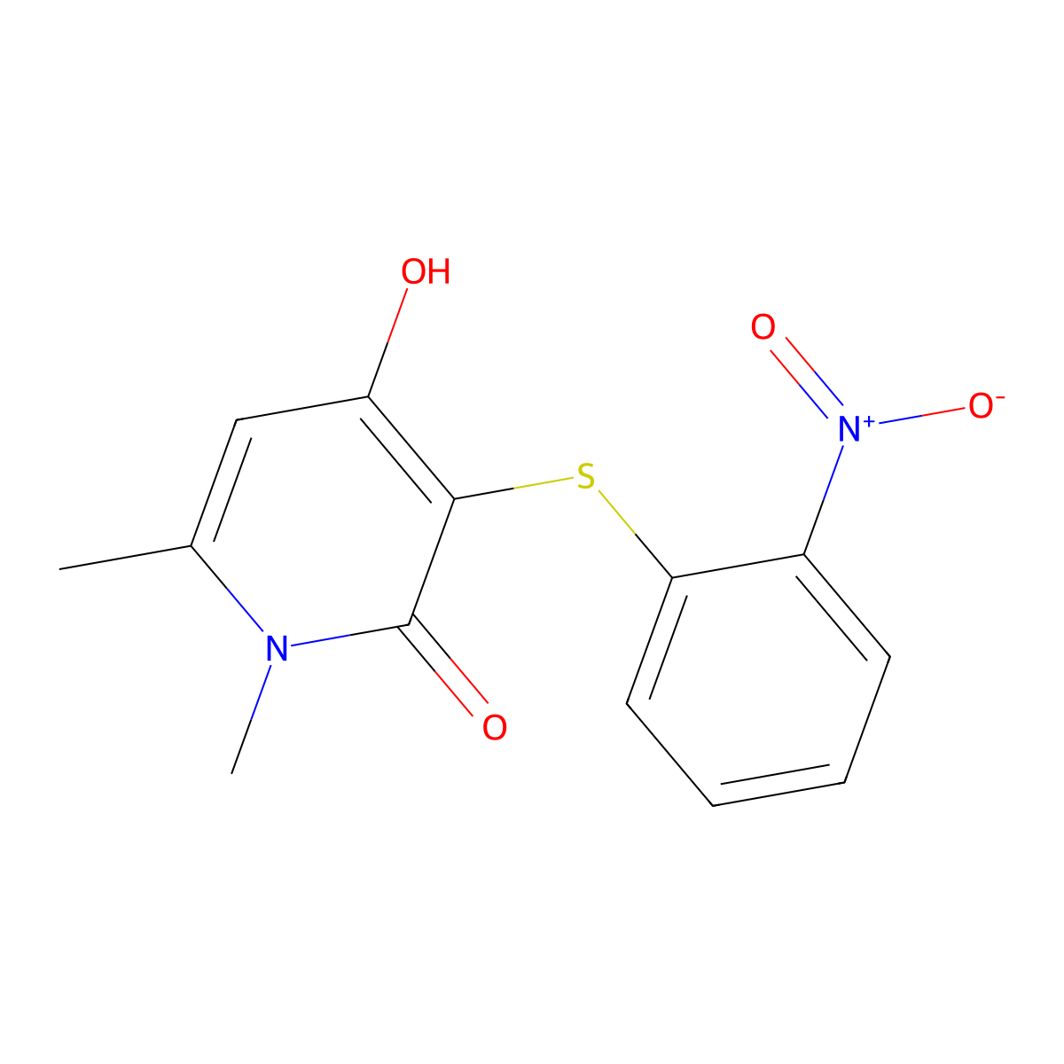 4-hydroxy-3-({2-nitrophenyl}sulfanyl)-1,6-dimethyl-2(1H)-pyridinone molecular structure, CAS 380631-52-7