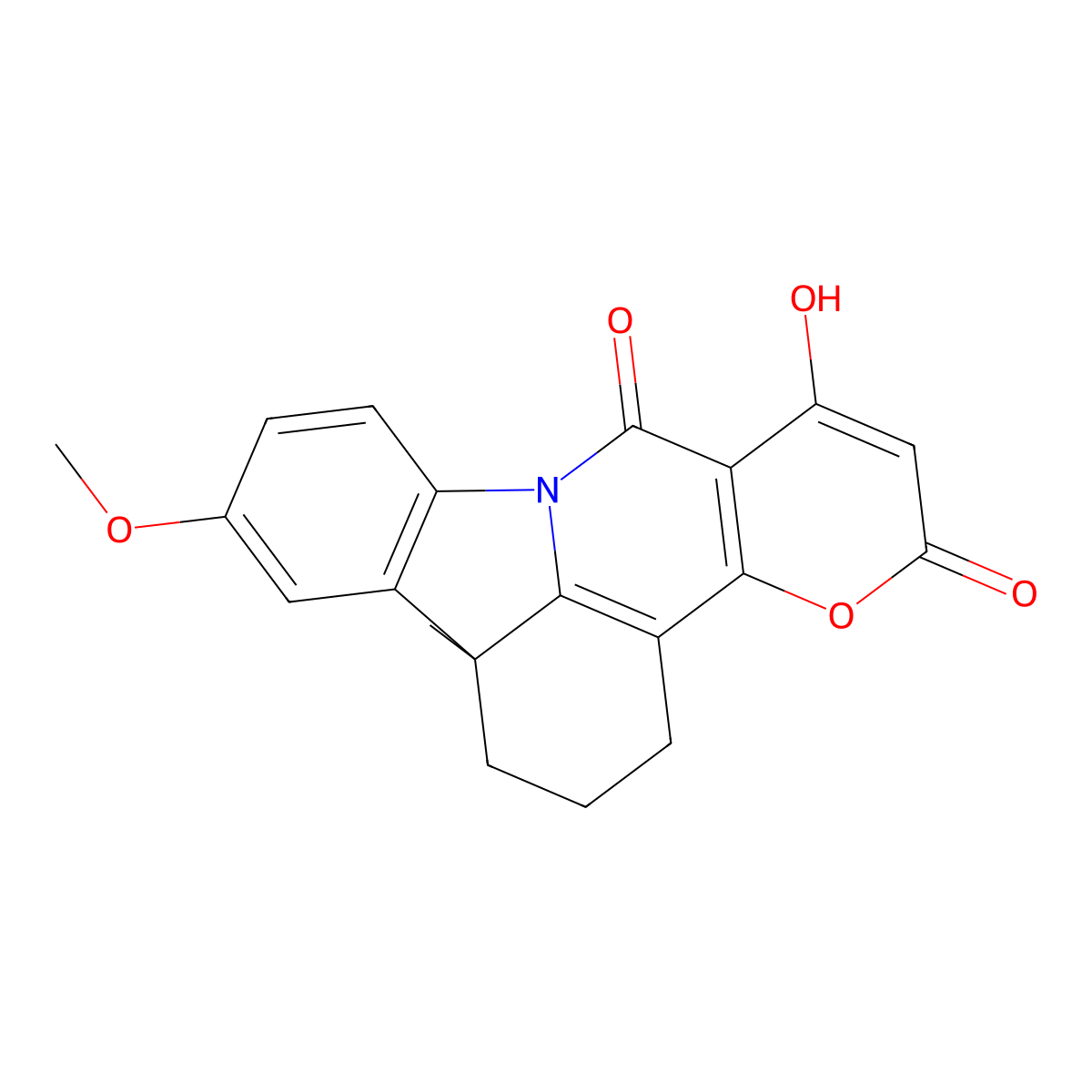 7-hydroxy-12-methoxy-13b-methyl-1,2,3,13b-tetrahydro-5H,8H-pyrano[2',3':4,5]pyrido[3,2,1-jk]carbazole-5,8-dione molecular structure, CAS 380631-98-1