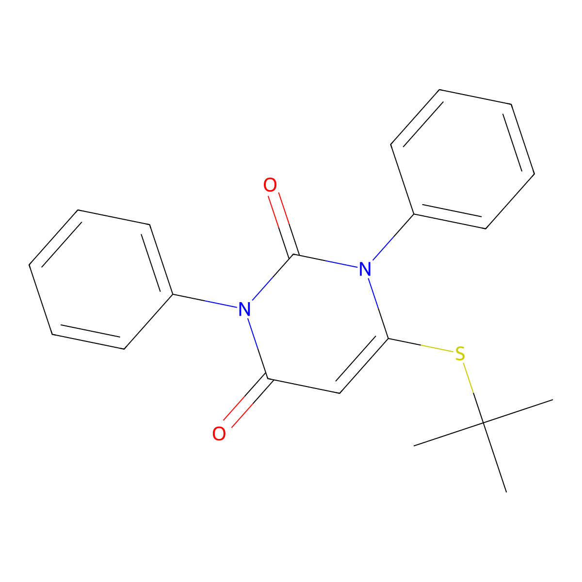 6-(tert-butylsulfanyl)-1,3-diphenyl-2,4(1H,3H)-pyrimidinedione molecular structure, CAS 380632-58-6