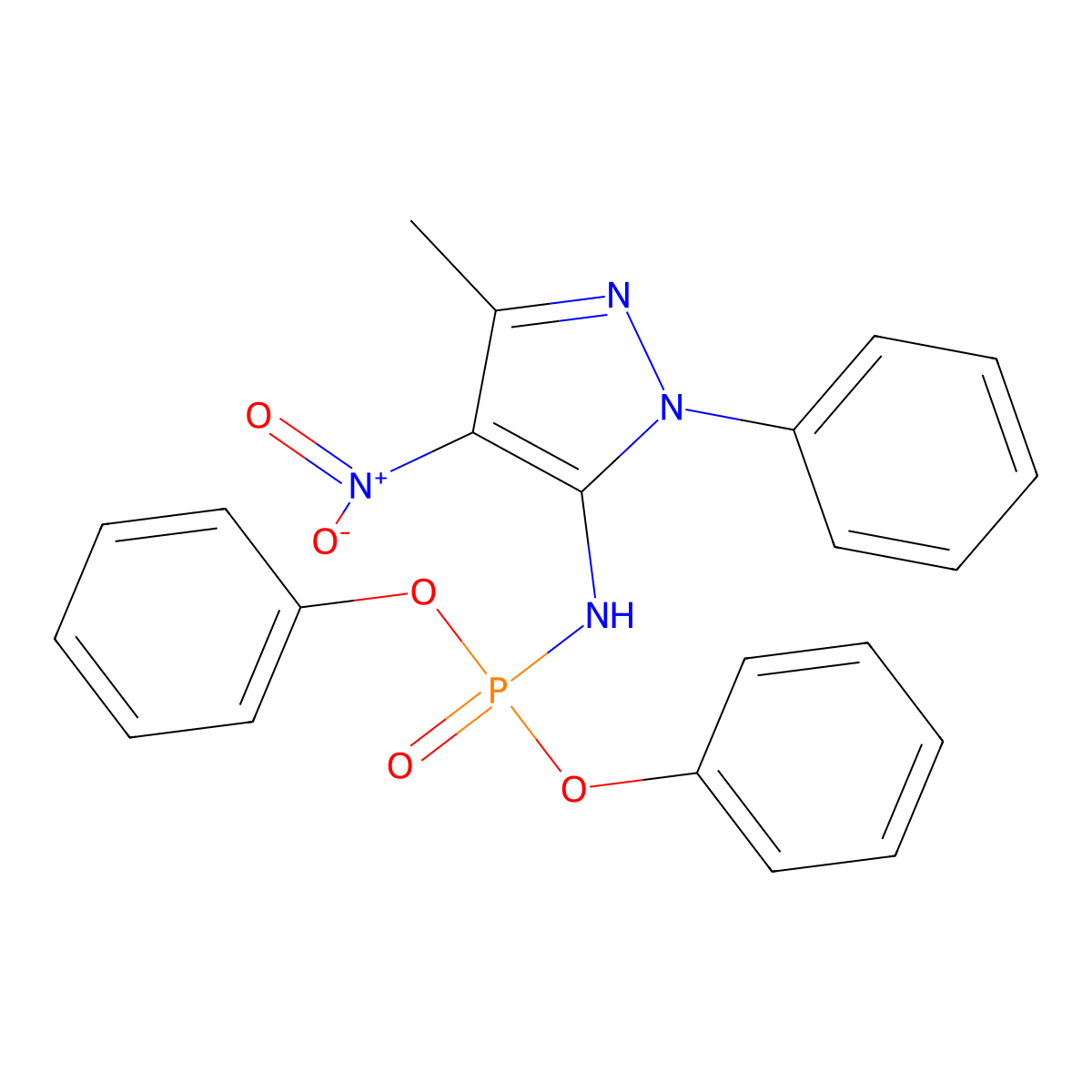 diphenyl 4-nitro-3-methyl-1-phenyl-1H-pyrazol-5-ylamidophosphate molecular structure, CAS 380633-61-4