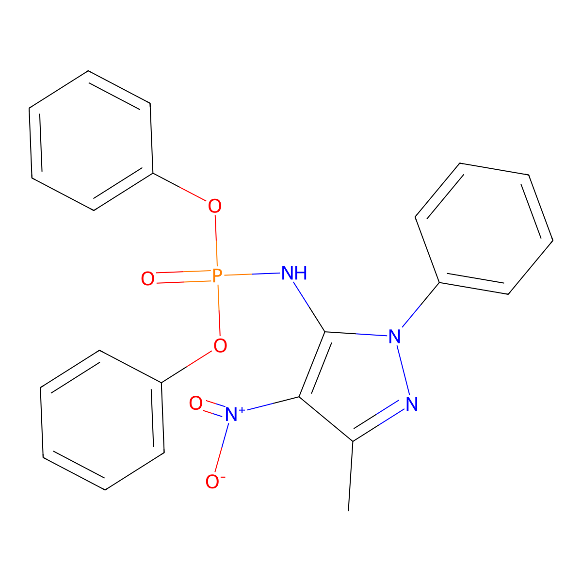 diphenyl 4-nitro-3-methyl-1-phenyl-1H-pyrazol-5-ylamidophosphate molecular structure, CAS 380633-61-4