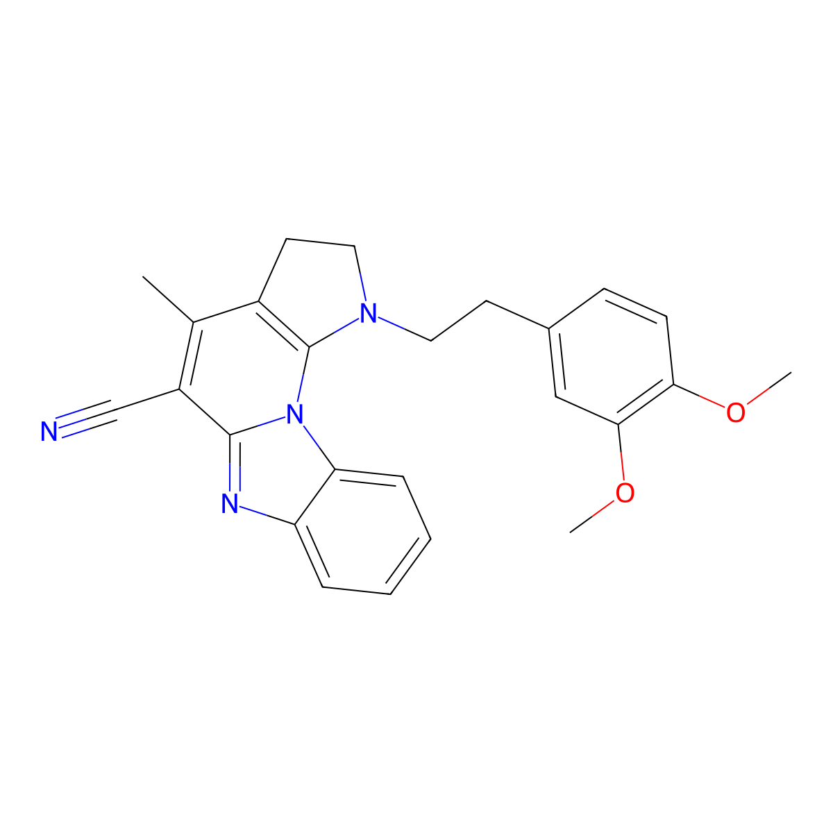 1-[2-(3,4-dimethoxyphenyl)ethyl]-4-methyl-2,3-dihydro-1H-pyrrolo[3',2':5,6]pyrido[1,2-a]benzimidazole-5-carbonitrile molecular structure, CAS 380634-42-4