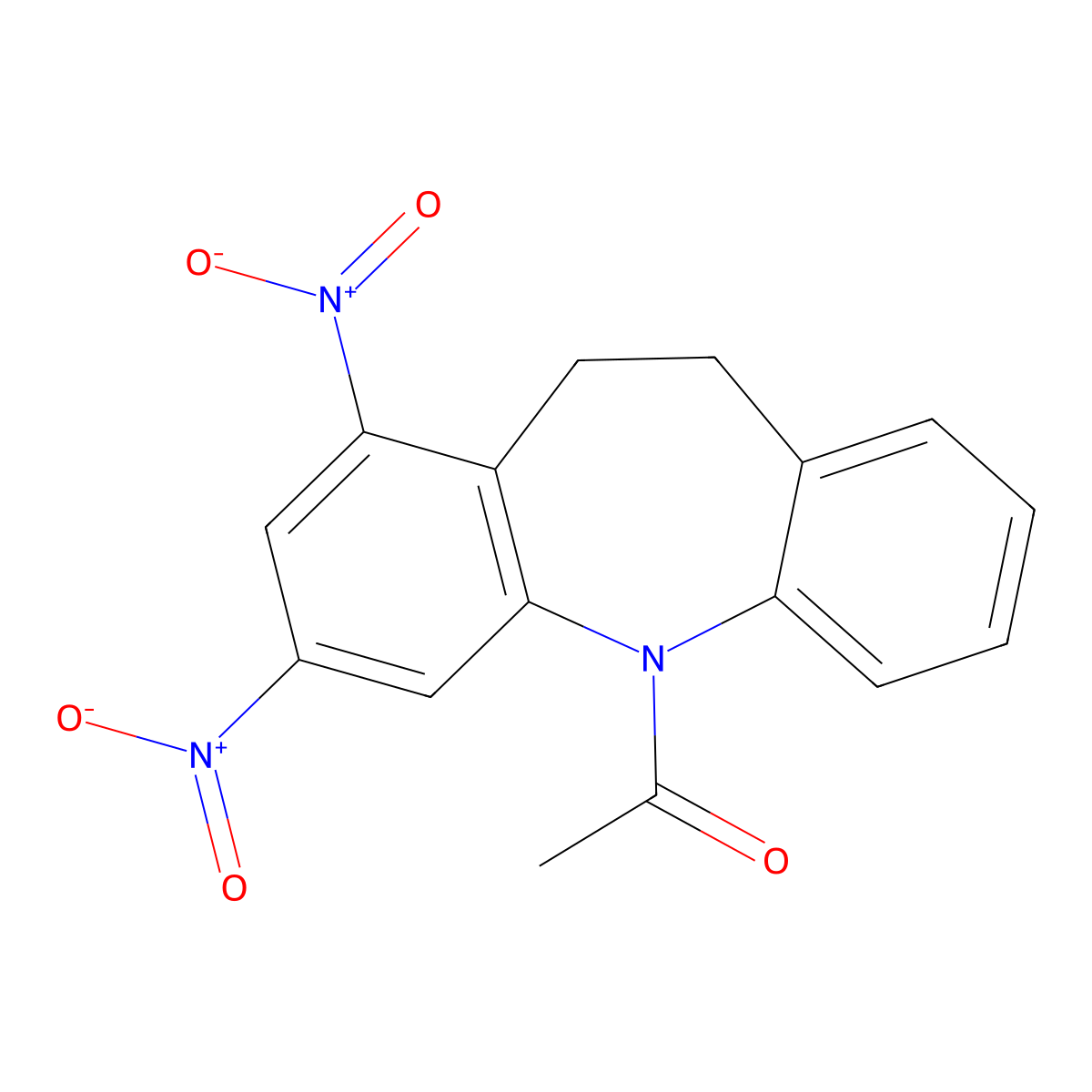 5-acetyl-1,3-bisnitro-10,11-dihydro-5H-dibenzo[b,f]azepine molecular structure, CAS 380637-88-7