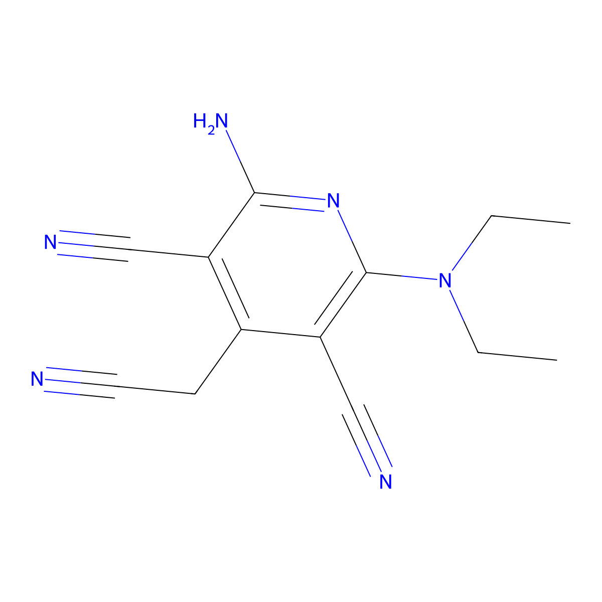 3,5-Pyridinedicarbonitrile, 2-amino-4-(cyanomethyl)-6-(diethylamino)- molecular structure, CAS 380638-39-1