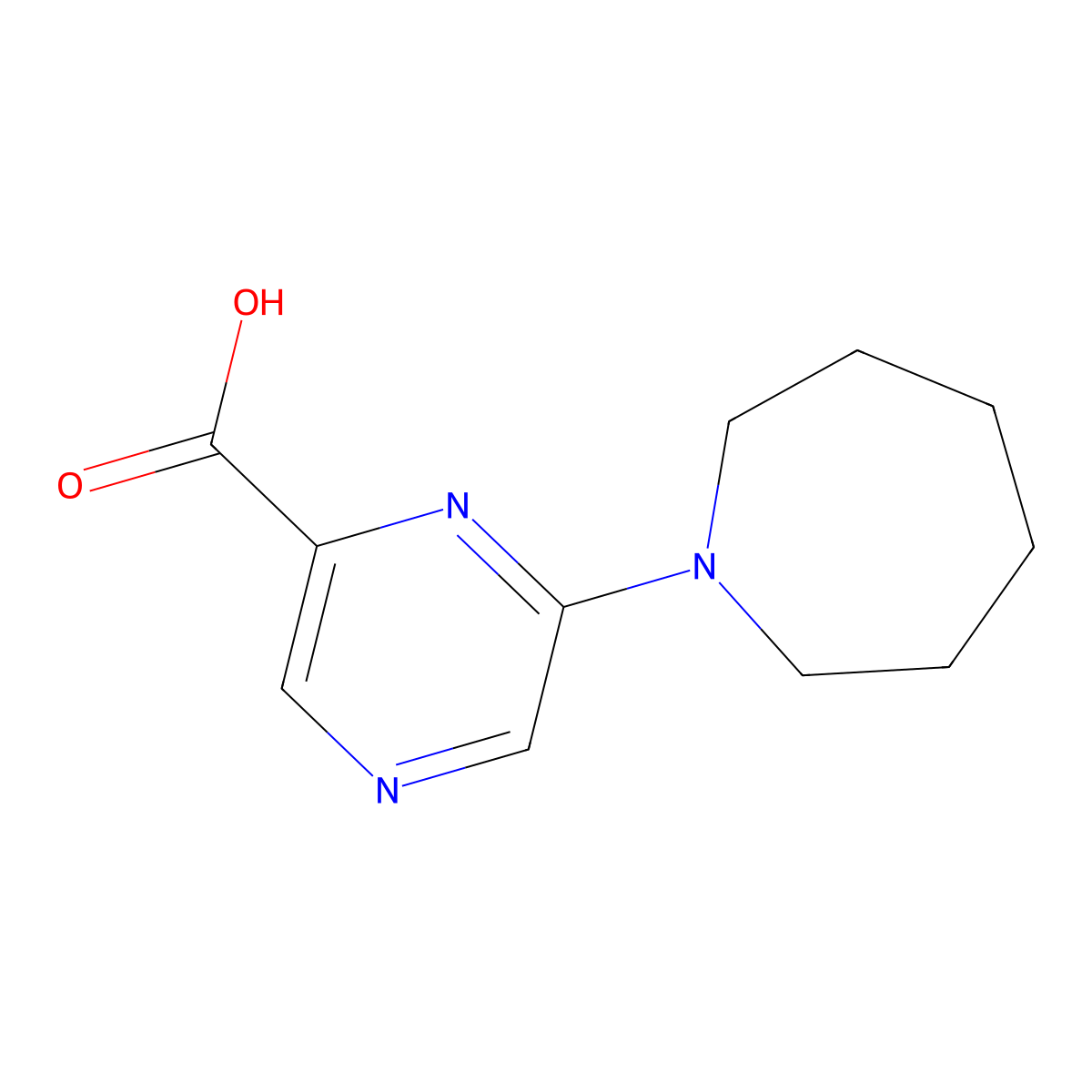 6-(Azepan-1-yl)pyrazine-2-carboxylic acid molecular structure, CAS 380638-99-3