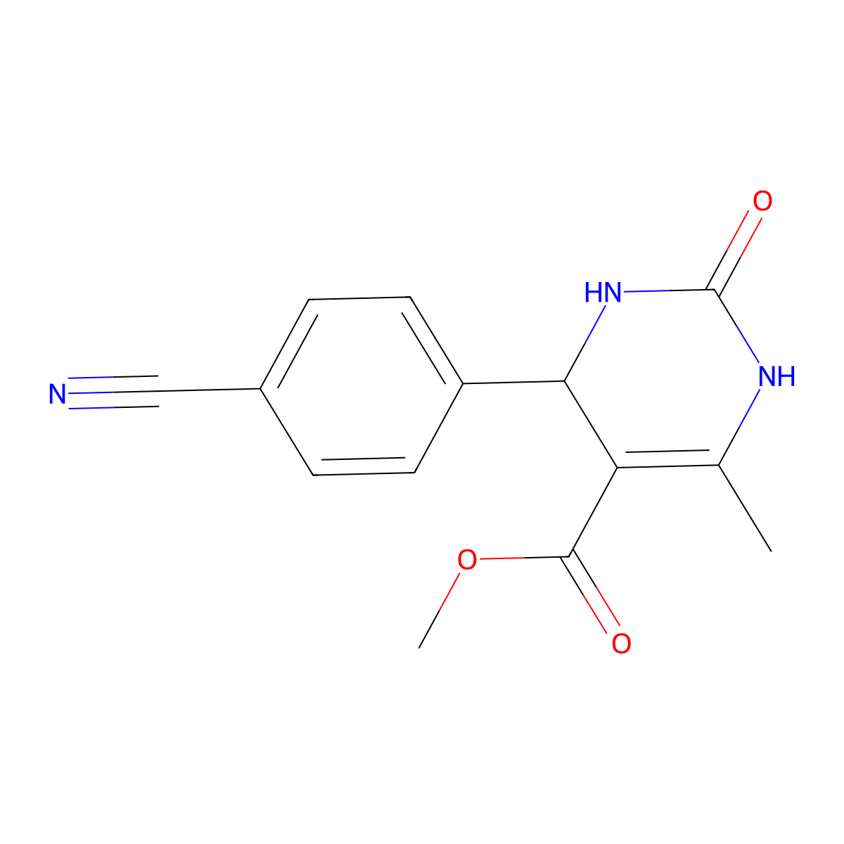 methyl 4-(4-cyanophenyl)-6-methyl-2-oxo-3,4-dihydro-1H-pyrimidine-5-carboxylate molecular structure, CAS 380639-21-4