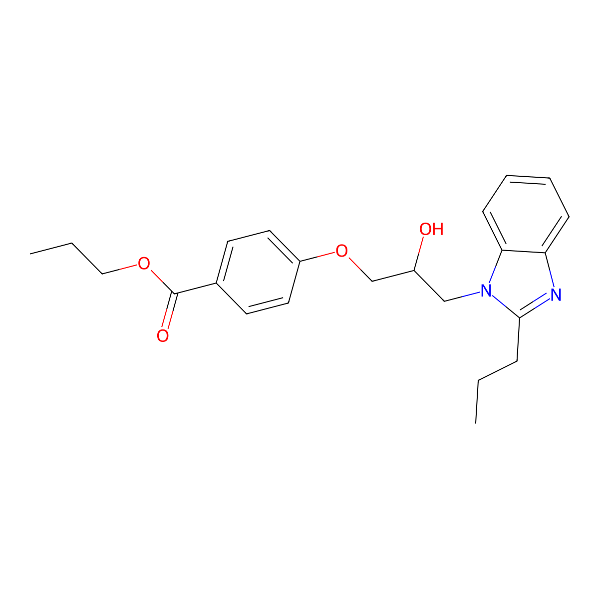 Propyl 4-[2-hydroxy-3-(2-propylbenzimidazol-1-yl)propoxy]benzoate molecular structure, CAS 380641-60-1