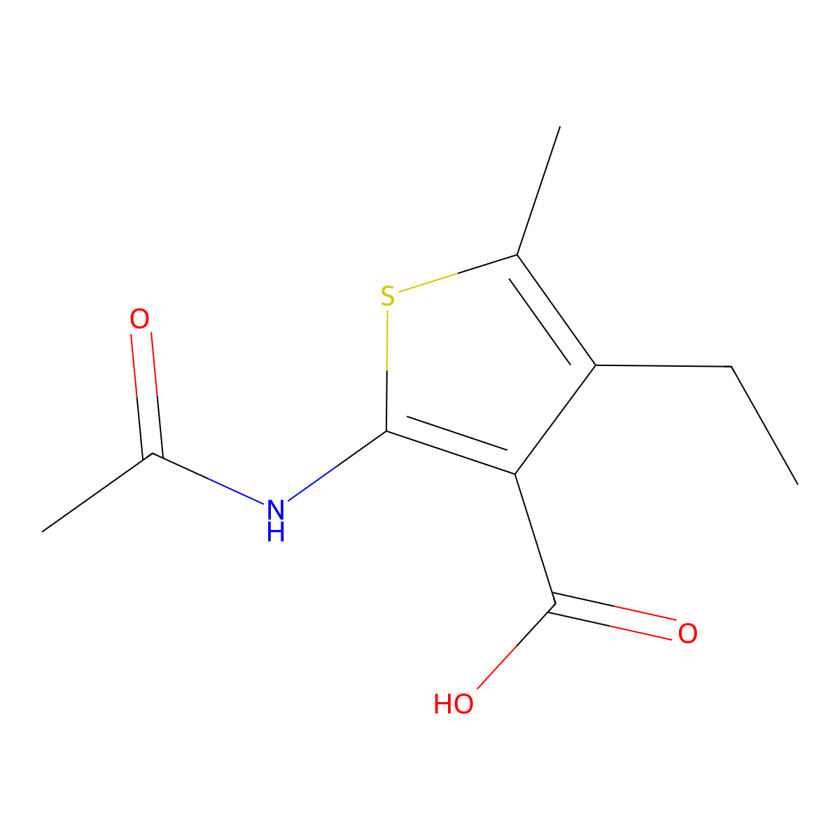 2-Acetamido-4-ethyl-5-methylthiophene-3-carboxylic acid molecular structure, CAS 380642-96-6