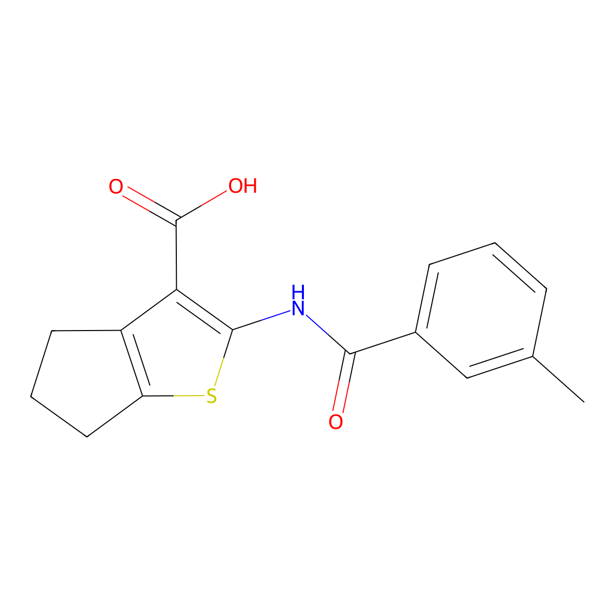 2-[(3-methylbenzoyl)amino]-5,6-dihydro-4H-cyclopenta[b]thiophene-3-carboxylic acid molecular structure, CAS 380643-25-4