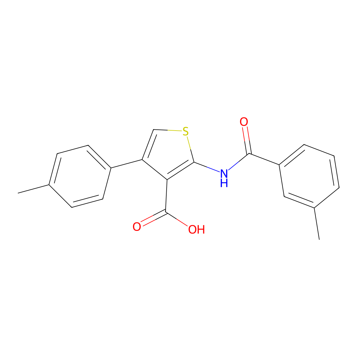 2-[(3-Methylbenzoyl)amino]-4-(4-methylphenyl)-3-thiophenecarboxylic acid molecular structure, CAS 380643-27-6