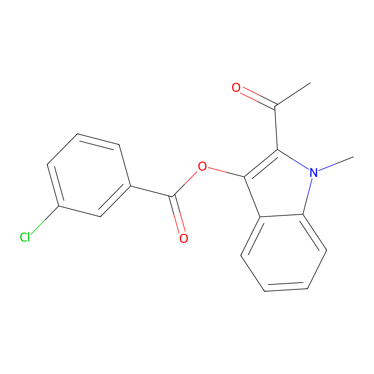 (2-Acetyl-1-methylindol-3-yl) 3-chlorobenzoate molecular structure, CAS 380643-30-1