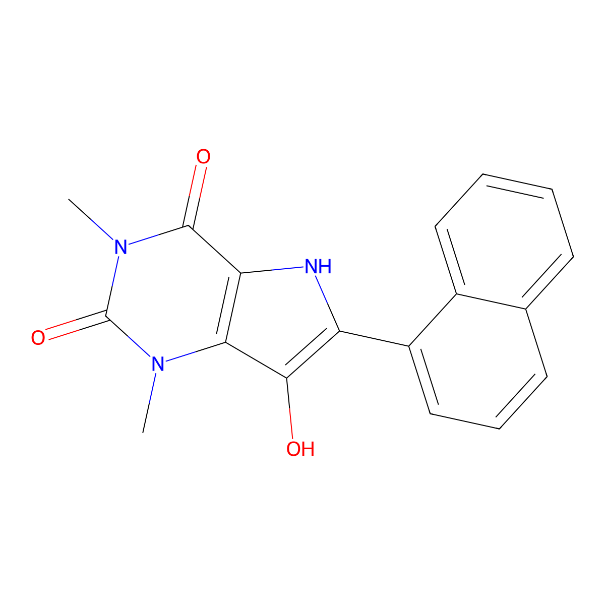 7-hydroxy-1,3-dimethyl-6-naphthalen-1-yl-5H-pyrrolo[3,2-d]pyrimidine-2,4-dione molecular structure, CAS 380643-44-7
