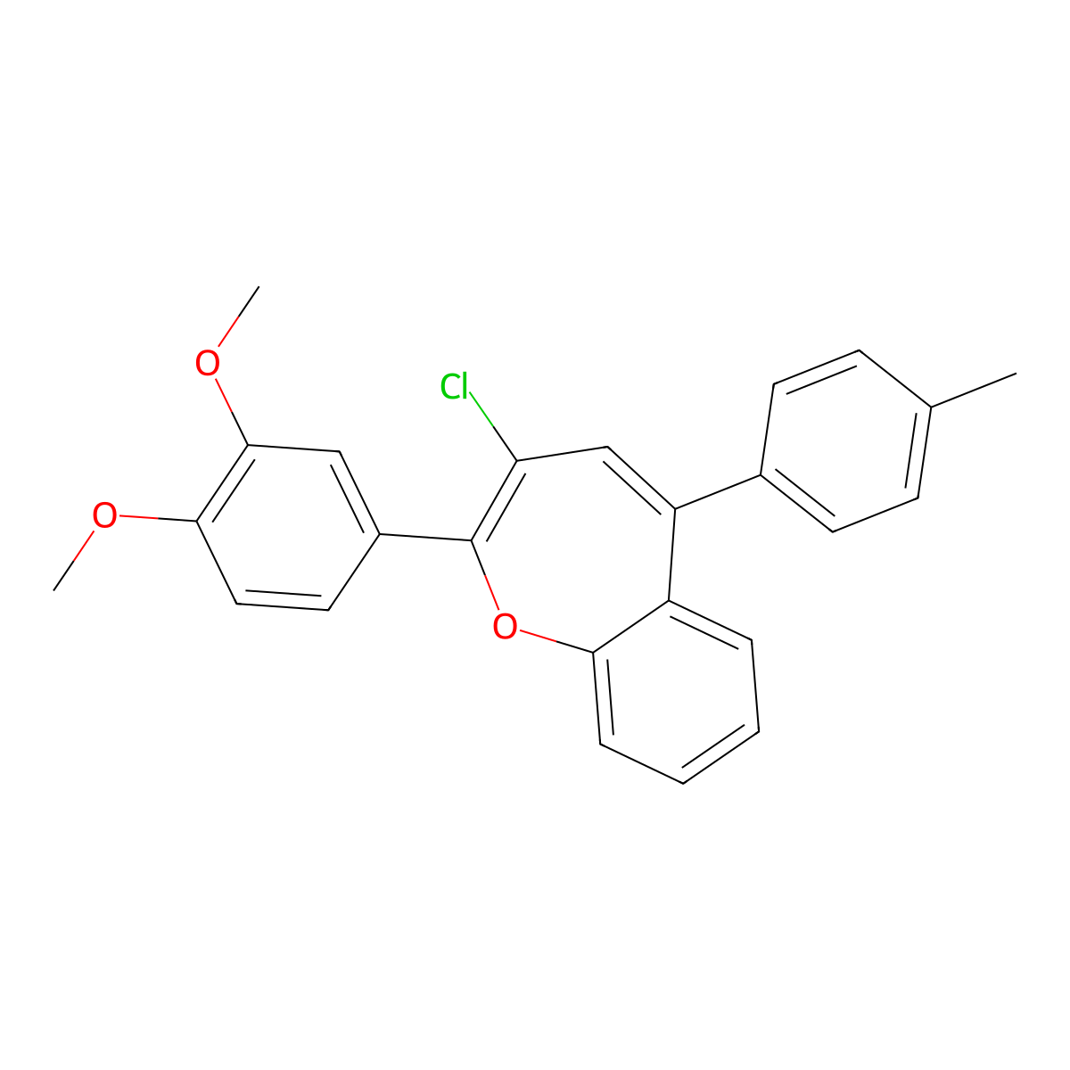 3-Chloro-2-(3,4-dimethoxyphenyl)-5-(4-methylphenyl)-1-benzoxepine molecular structure, CAS 380643-57-2