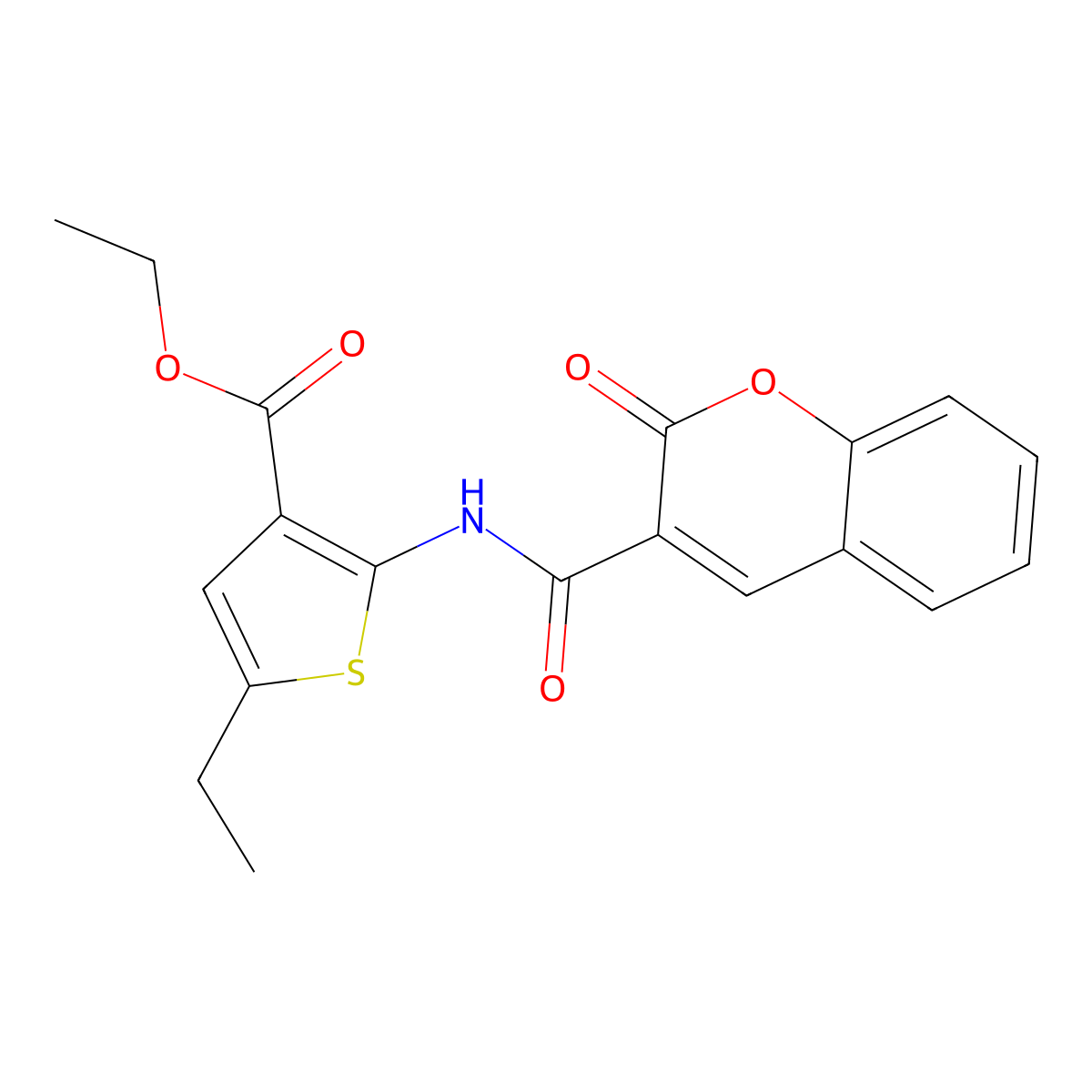 ethyl 5-ethyl-2-{[(2-oxo-2H-chromen-3-yl)carbonyl]amino}thiophene-3-carboxylate molecular structure, CAS 380643-77-6