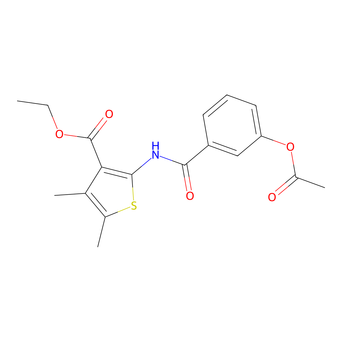 Ethyl 2-(3-acetoxybenzamido)-4,5-dimethylthiophene-3-carboxylate molecular structure, CAS 380643-79-8