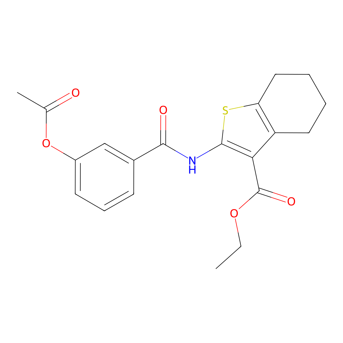 Ethyl 2-[(3-acetyloxybenzoyl)amino]-4,5,6,7-tetrahydro-1-benzothiophene-3-carboxylate molecular structure, CAS 380643-80-1