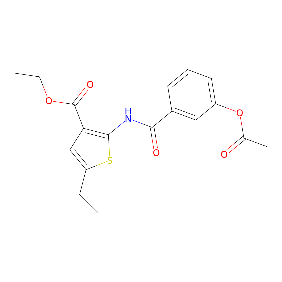 Ethyl 2-[(3-acetyloxybenzoyl)amino]-5-ethylthiophene-3-carboxylate molecular structure, CAS 380643-81-2