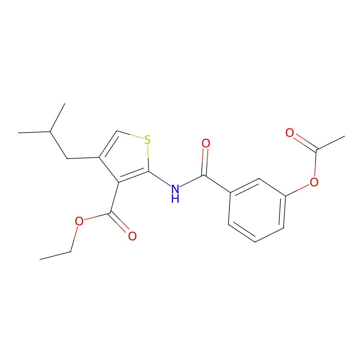 Ethyl 2-{[3-(acetyloxy)benzoyl]amino}-4-isobutylthiophene-3-carboxylate molecular structure, CAS 380643-82-3