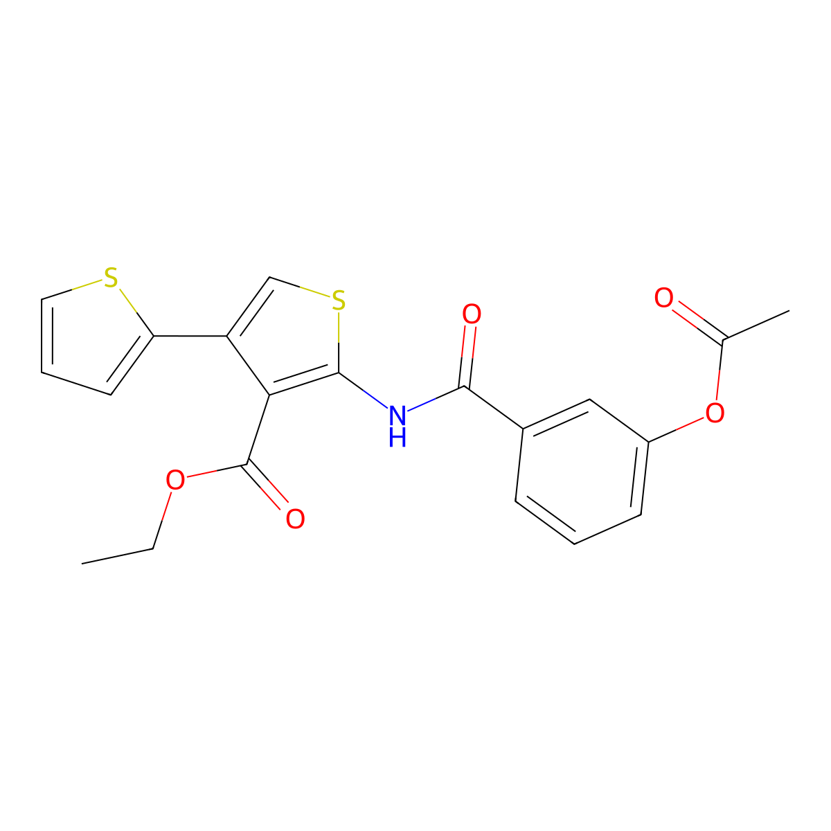 Ethyl 2-[(3-acetyloxybenzoyl)amino]-4-thiophen-2-ylthiophene-3-carboxylate molecular structure, CAS 380643-85-6