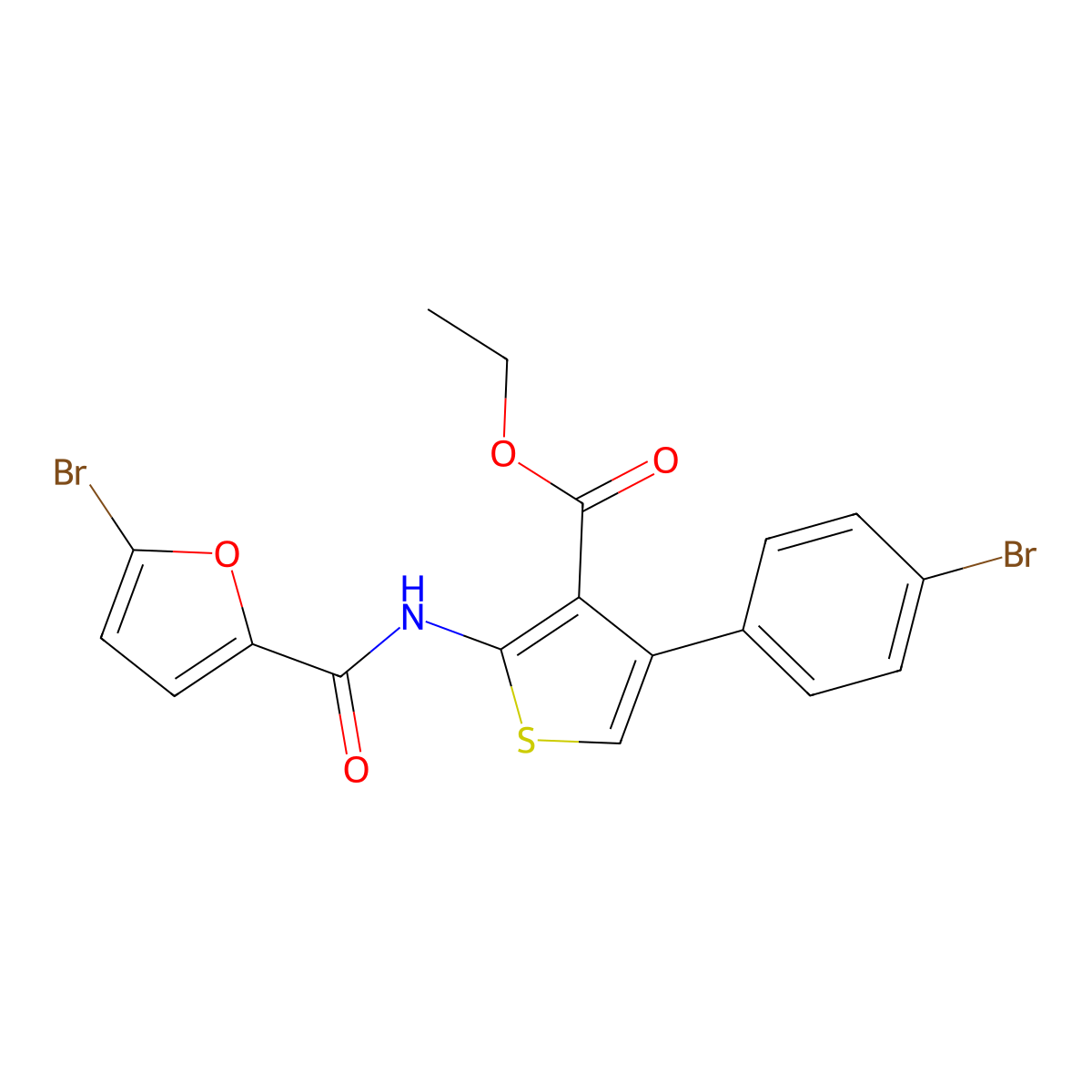 Ethyl 2-[(5-bromofuran-2-carbonyl)amino]-4-(4-bromophenyl)thiophene-3-carboxylate molecular structure, CAS 380643-87-8