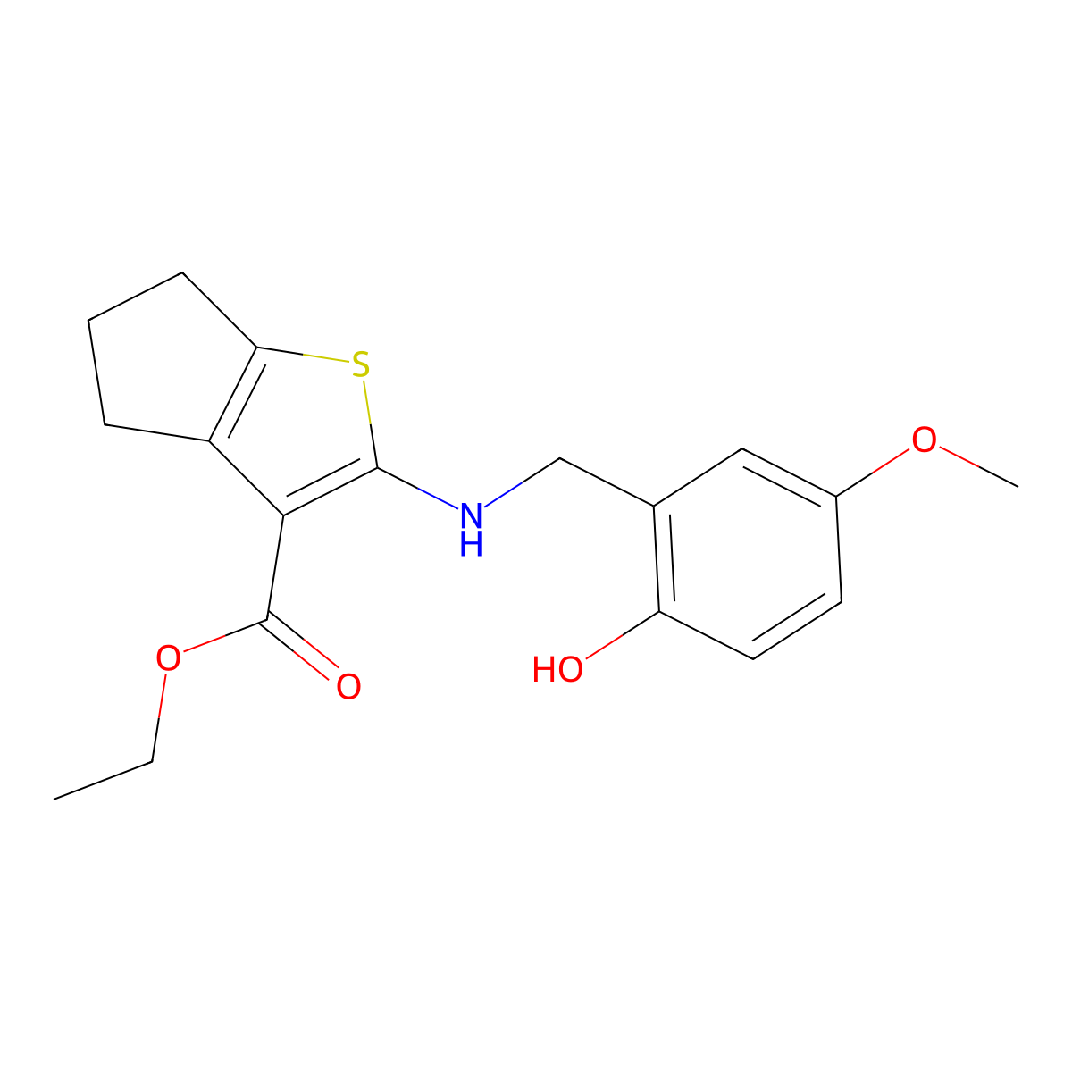 ethyl 2-[(2-hydroxy-5-methoxybenzyl)amino]-5,6-dihydro-4H-cyclopenta[b]thiophene-3-carboxylate molecular structure, CAS 380643-96-9