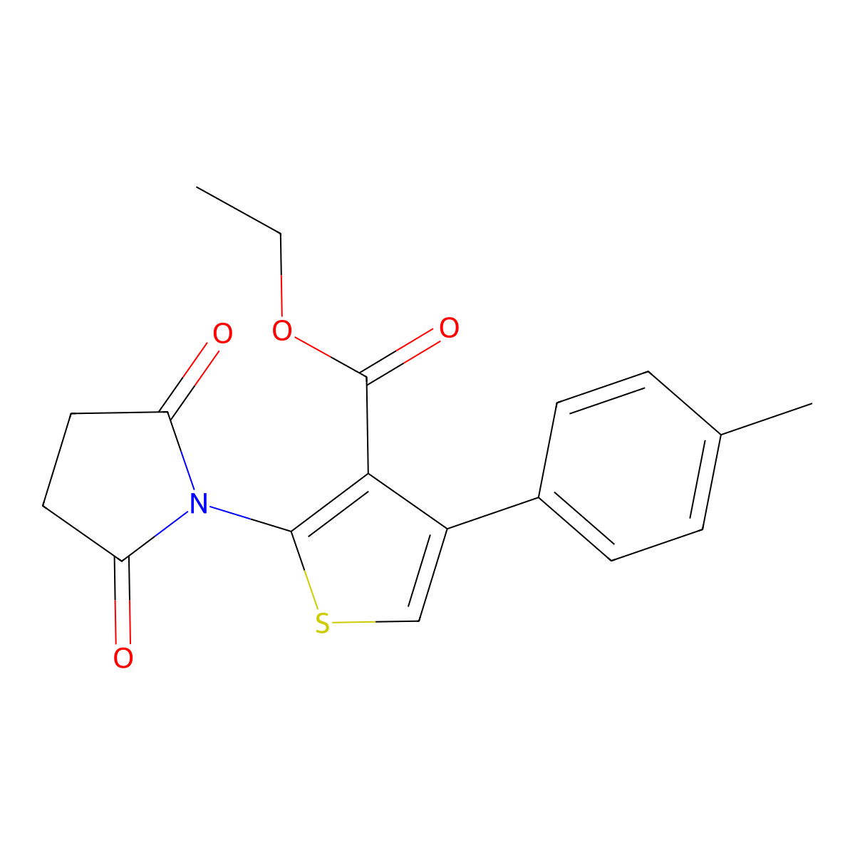 Ethyl 2-(2,5-dioxopyrrolidin-1-yl)-4-(4-methylphenyl)thiophene-3-carboxylate molecular structure, CAS 380643-99-2