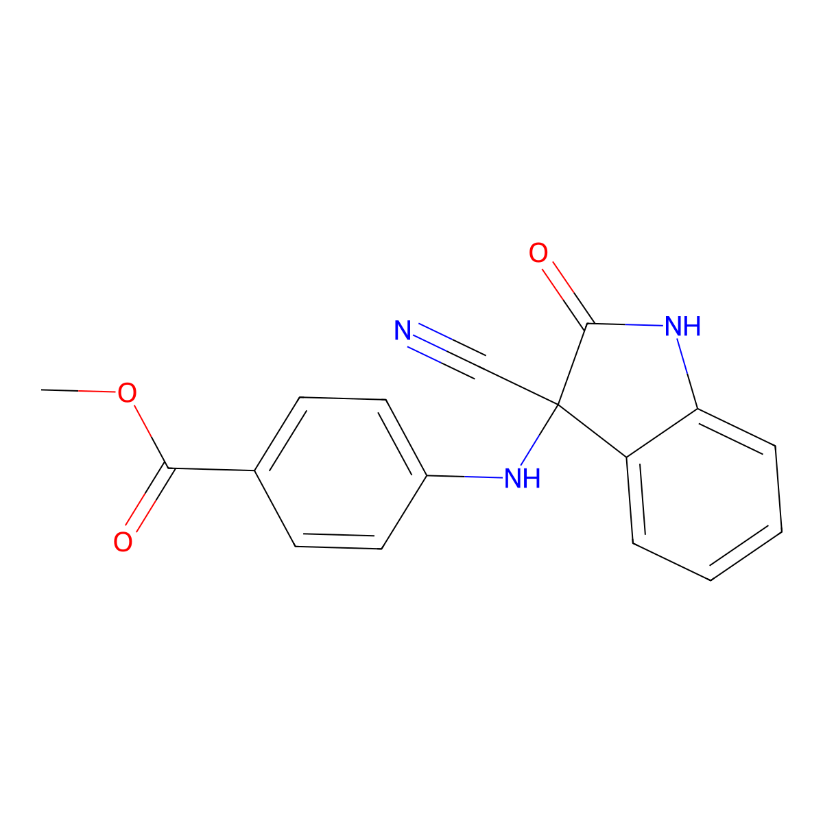 methyl 4-[(3-cyano-2-oxo-2,3-dihydro-1H-indol-3-yl)amino]benzoate molecular structure, CAS 380644-08-6