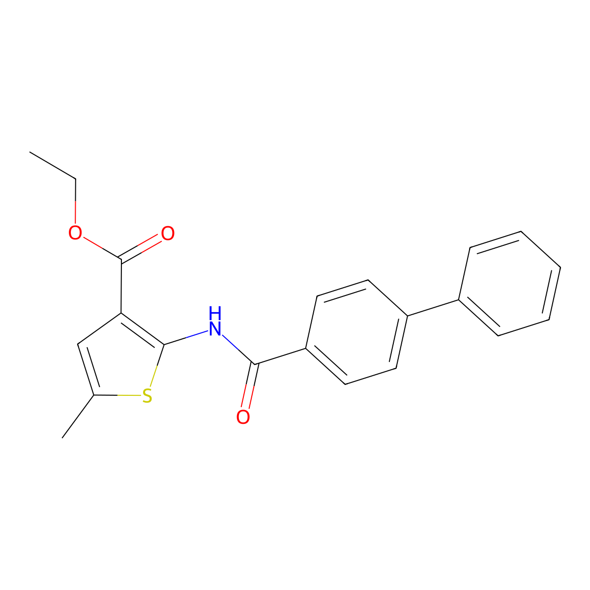 Ethyl 5-methyl-2-[(4-phenylbenzoyl)amino]thiophene-3-carboxylate molecular structure, CAS 380644-16-6