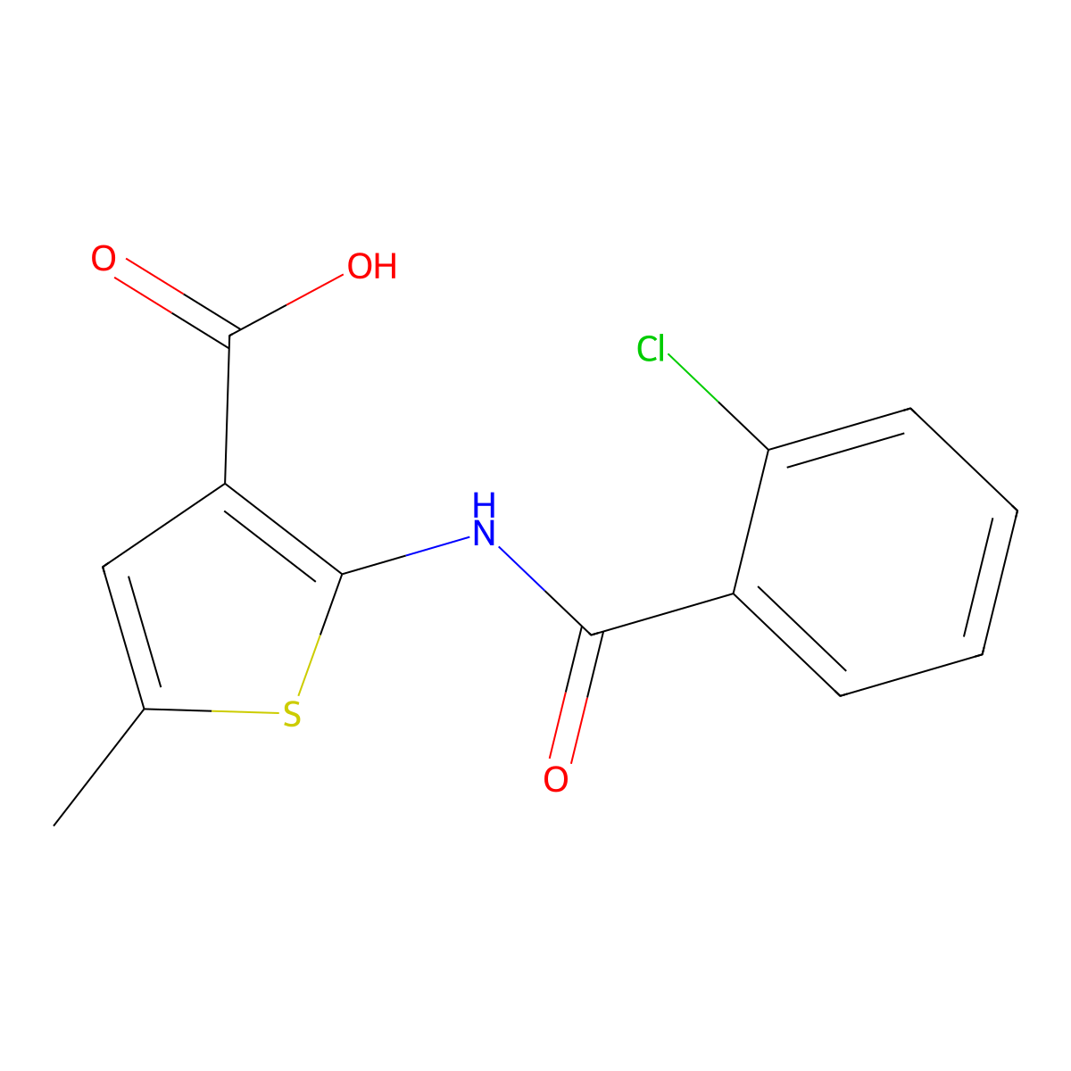 2-[(2-Chlorobenzoyl)amino]-5-methylthiophene-3-carboxylic acid molecular structure, CAS 380644-18-8