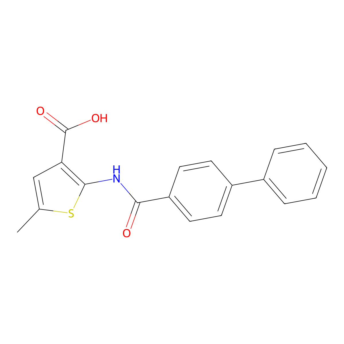 5-methyl-2-[(4-phenylbenzoyl)amino]thiophene-3-carboxylic Acid molecular structure, CAS 380644-19-9