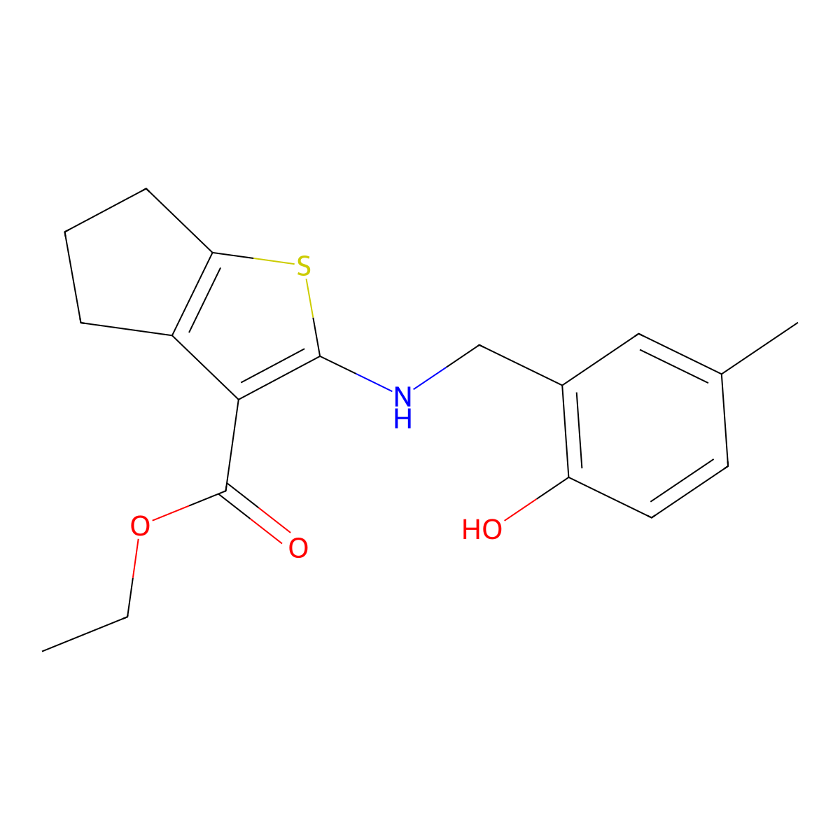 ethyl 2-[(2-hydroxy-5-methylphenyl)methylamino]-5,6-dihydro-4H-cyclopenta[b]thiophene-3-carboxylate molecular structure, CAS 380644-27-9