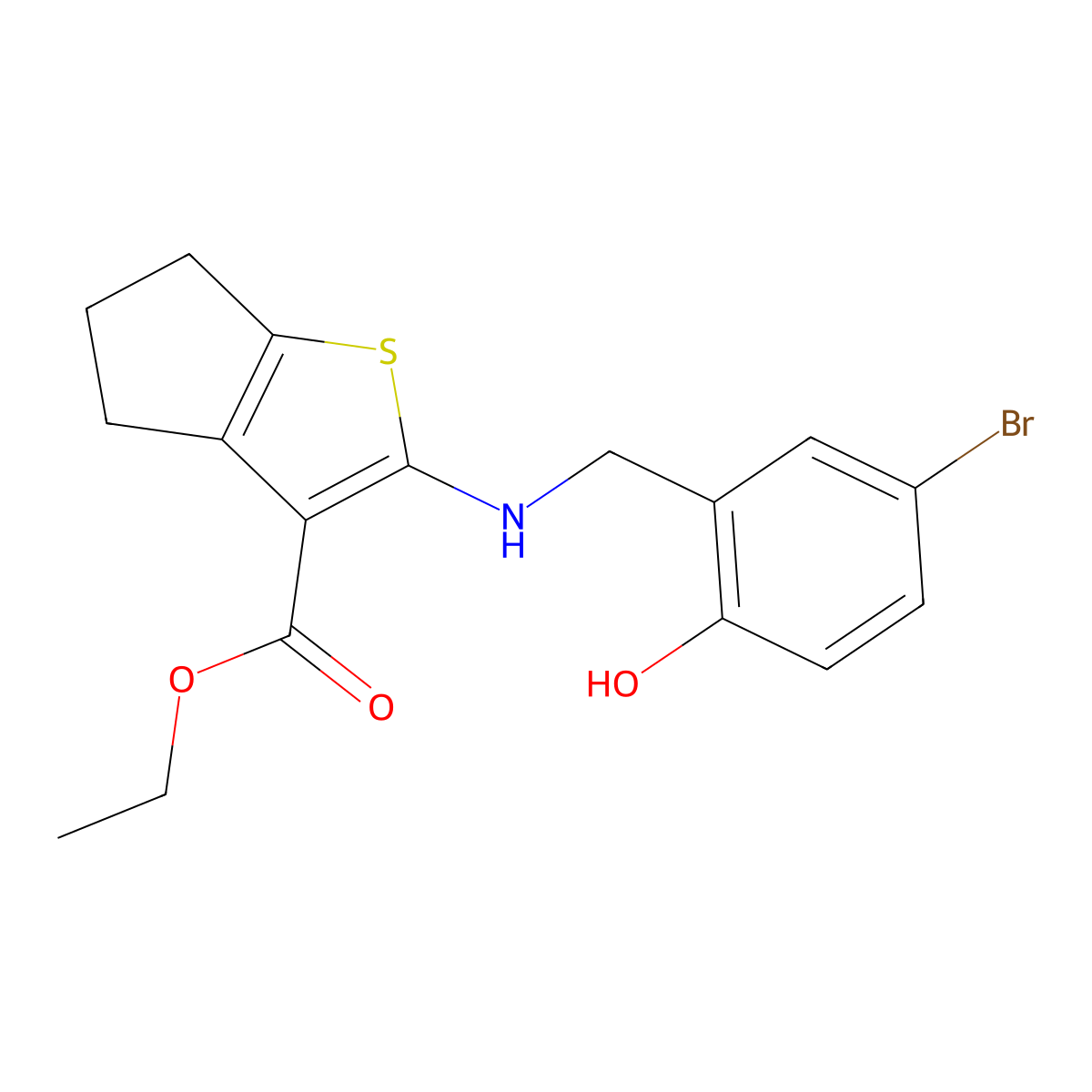 ethyl 2-[(5-bromo-2-hydroxyphenyl)methylamino]-5,6-dihydro-4H-cyclopenta[b]thiophene-3-carboxylate molecular structure, CAS 380644-28-0