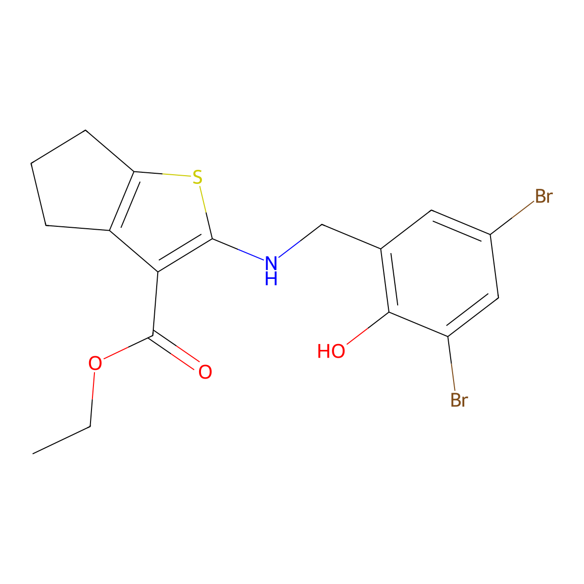 ethyl 2-[(3,5-dibromo-2-hydroxyphenyl)methylamino]-5,6-dihydro-4H-cyclopenta[b]thiophene-3-carboxylate molecular structure, CAS 380644-29-1