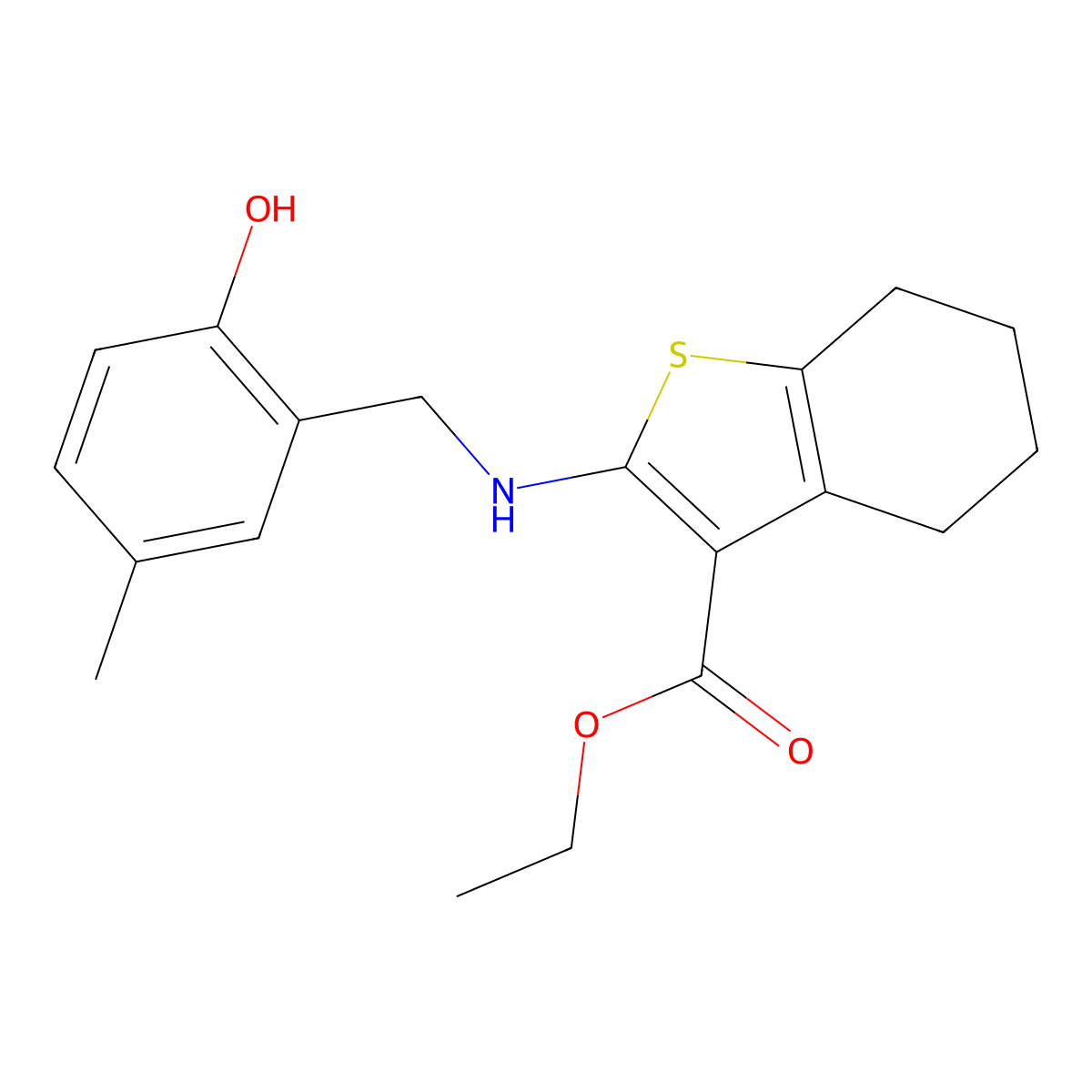 Ethyl 2-[(2-hydroxy-5-methylbenzyl)amino]-4,5,6,7-tetrahydro-1-benzothiophene-3-carboxylate molecular structure, CAS 380644-31-5