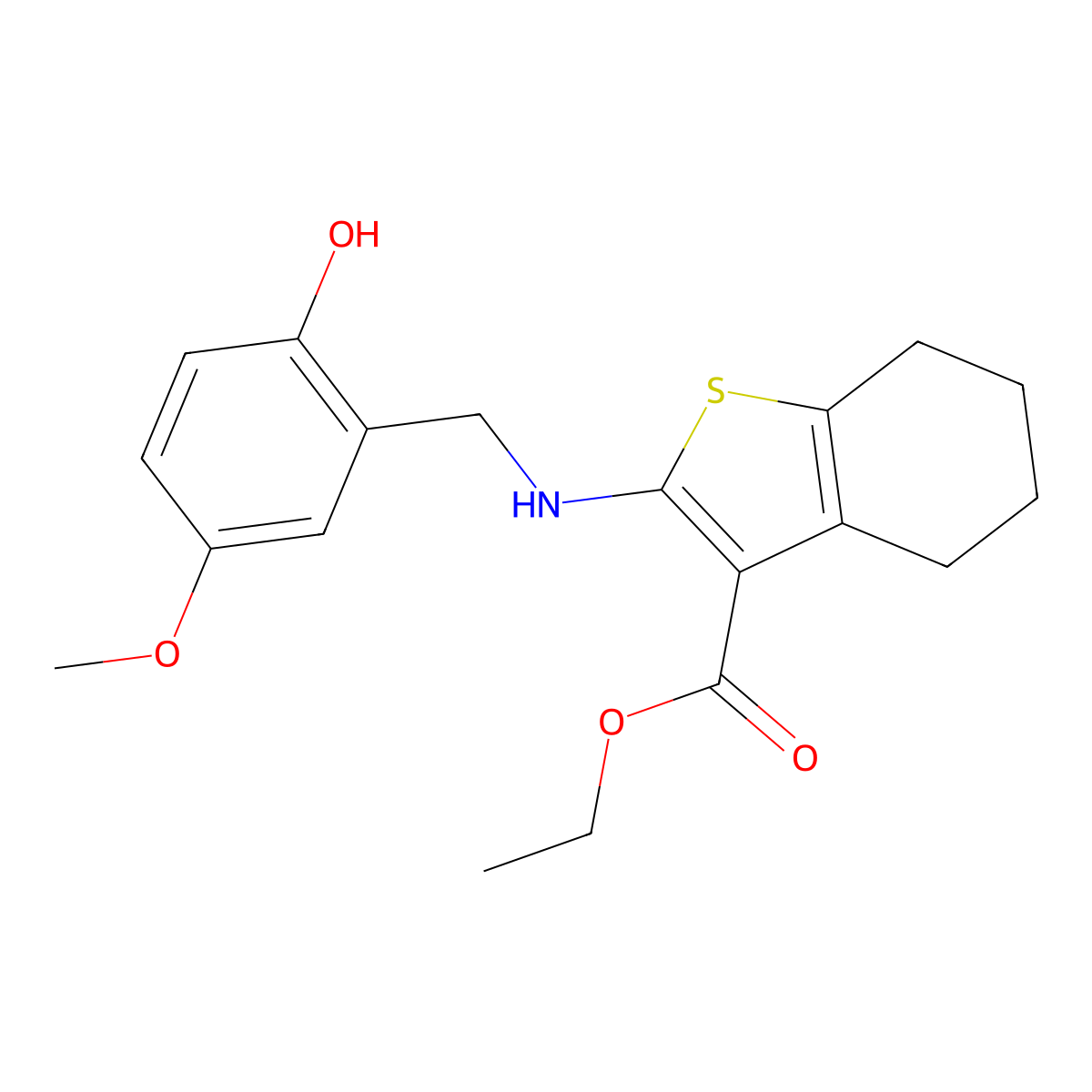 Ethyl 2-[(2-hydroxy-5-methoxybenzyl)amino]-4,5,6,7-tetrahydro-1-benzothiophene-3-carboxylate molecular structure, CAS 380644-32-6