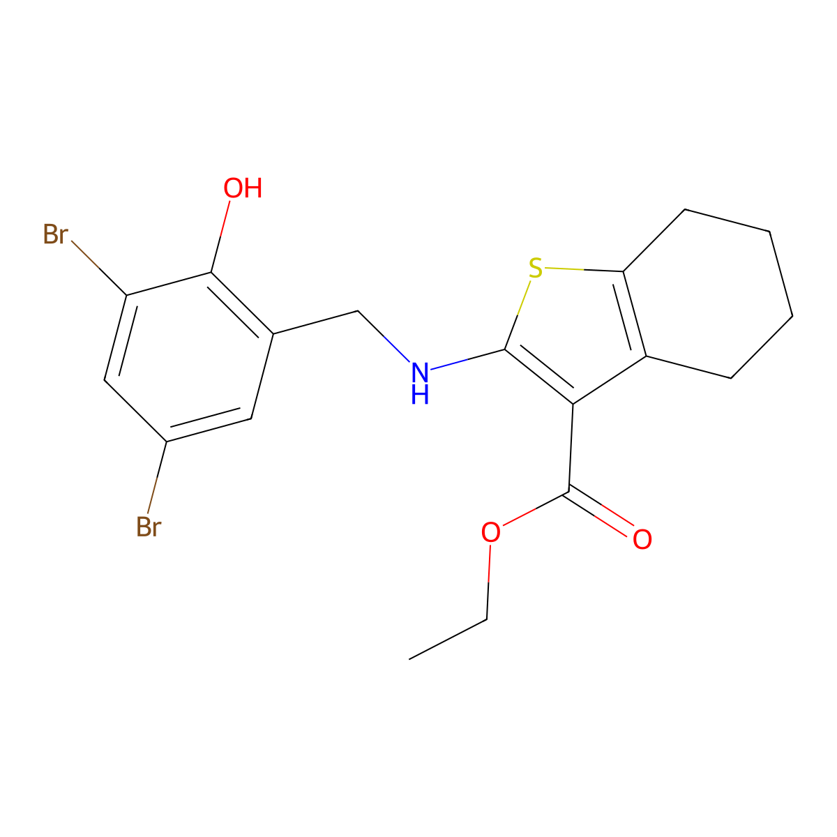 Ethyl 2-[(3,5-dibromo-2-hydroxyphenyl)methylamino]-4,5,6,7-tetrahydro-1-benzothiophene-3-carboxylate molecular structure, CAS 380644-33-7