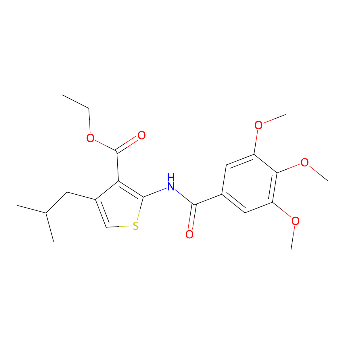 Ethyl 4-isobutyl-2-[(3,4,5-trimethoxybenzoyl)amino]-3-thiophenecarboxylate molecular structure, CAS 380644-71-3