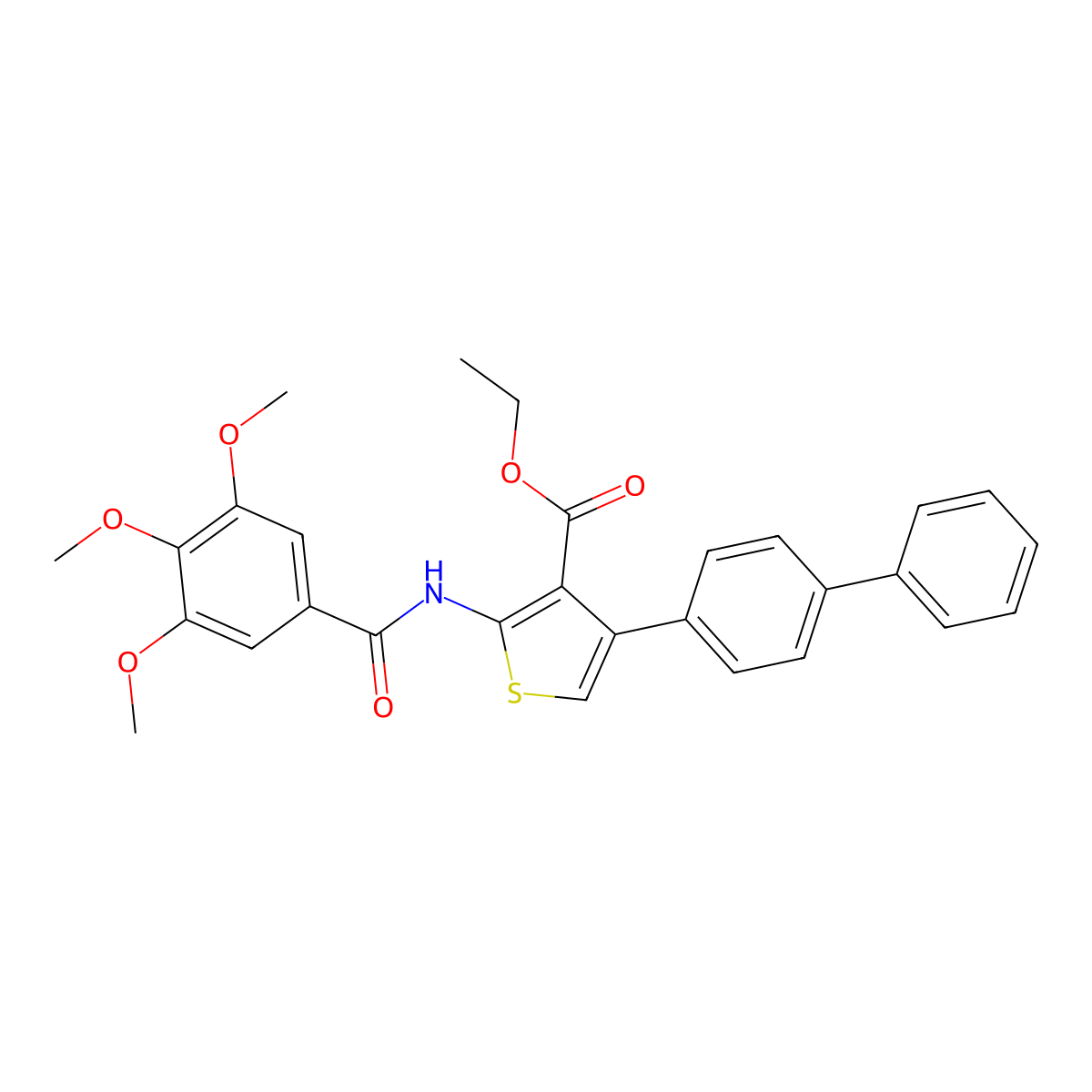 Ethyl 4-(4-phenylphenyl)-2-[(3,4,5-trimethoxybenzoyl)amino]thiophene-3-carboxylate molecular structure, CAS 380644-72-4