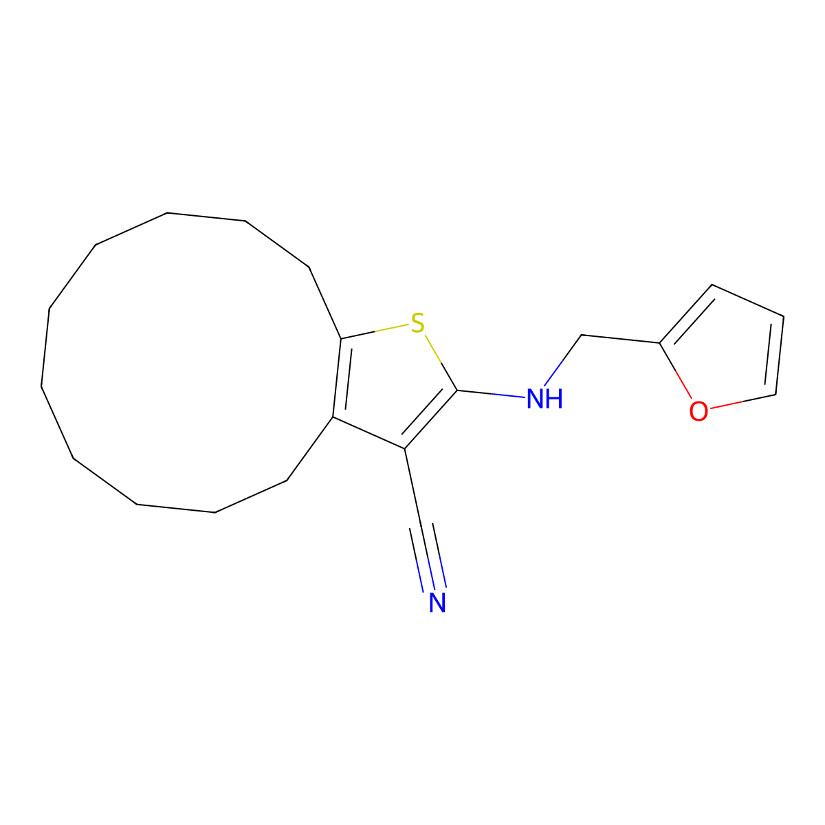 2-(Furan-2-ylmethylamino)-4,5,6,7,8,9,10,11,12,13-decahydrocyclododeca[b]thiophene-3-carbonitrile molecular structure, CAS 380644-79-1