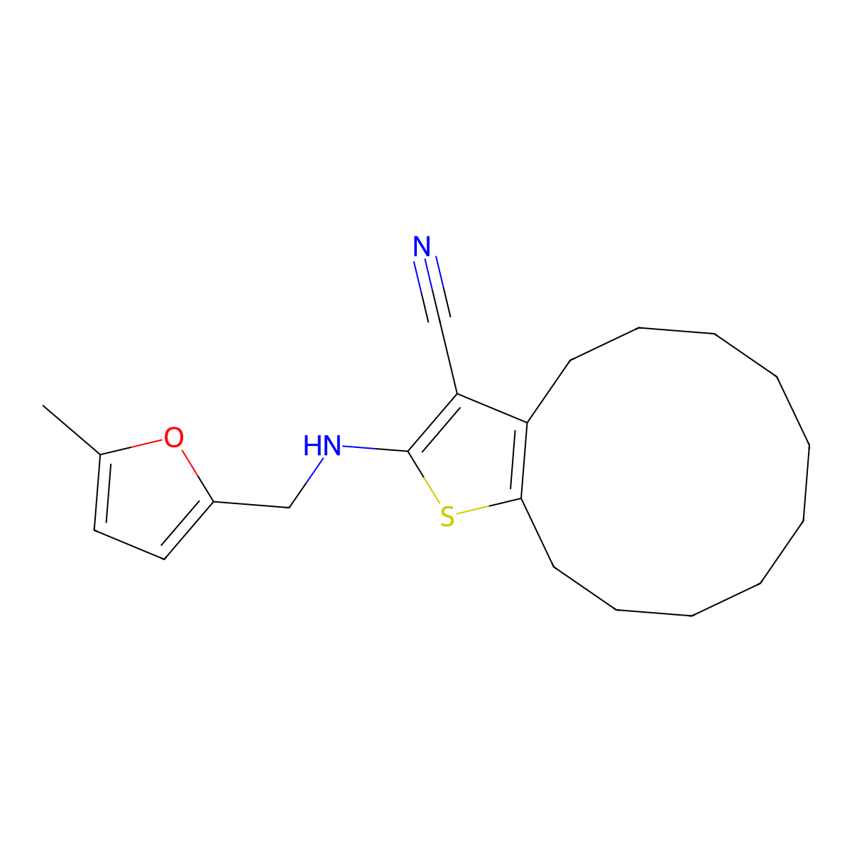 2-[(5-Methylfuran-2-yl)methylamino]-4,5,6,7,8,9,10,11,12,13-decahydrocyclododeca[b]thiophene-3-carbonitrile molecular structure, CAS 380644-80-4