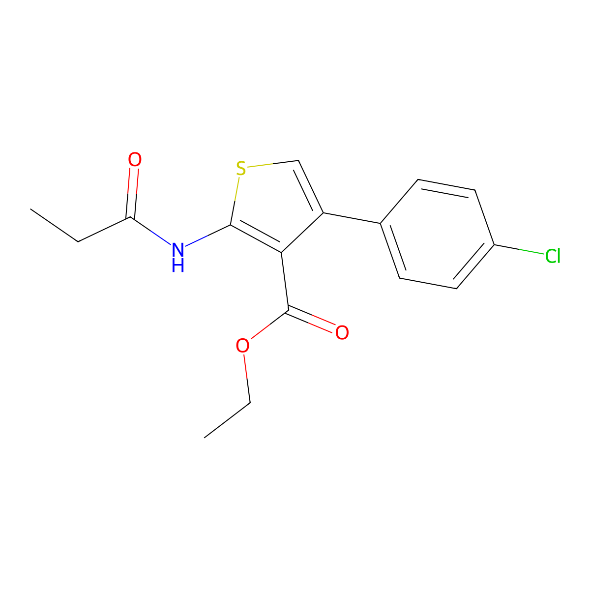Ethyl 4-(4-chlorophenyl)-2-(propanoylamino)thiophene-3-carboxylate molecular structure, CAS 380644-87-1