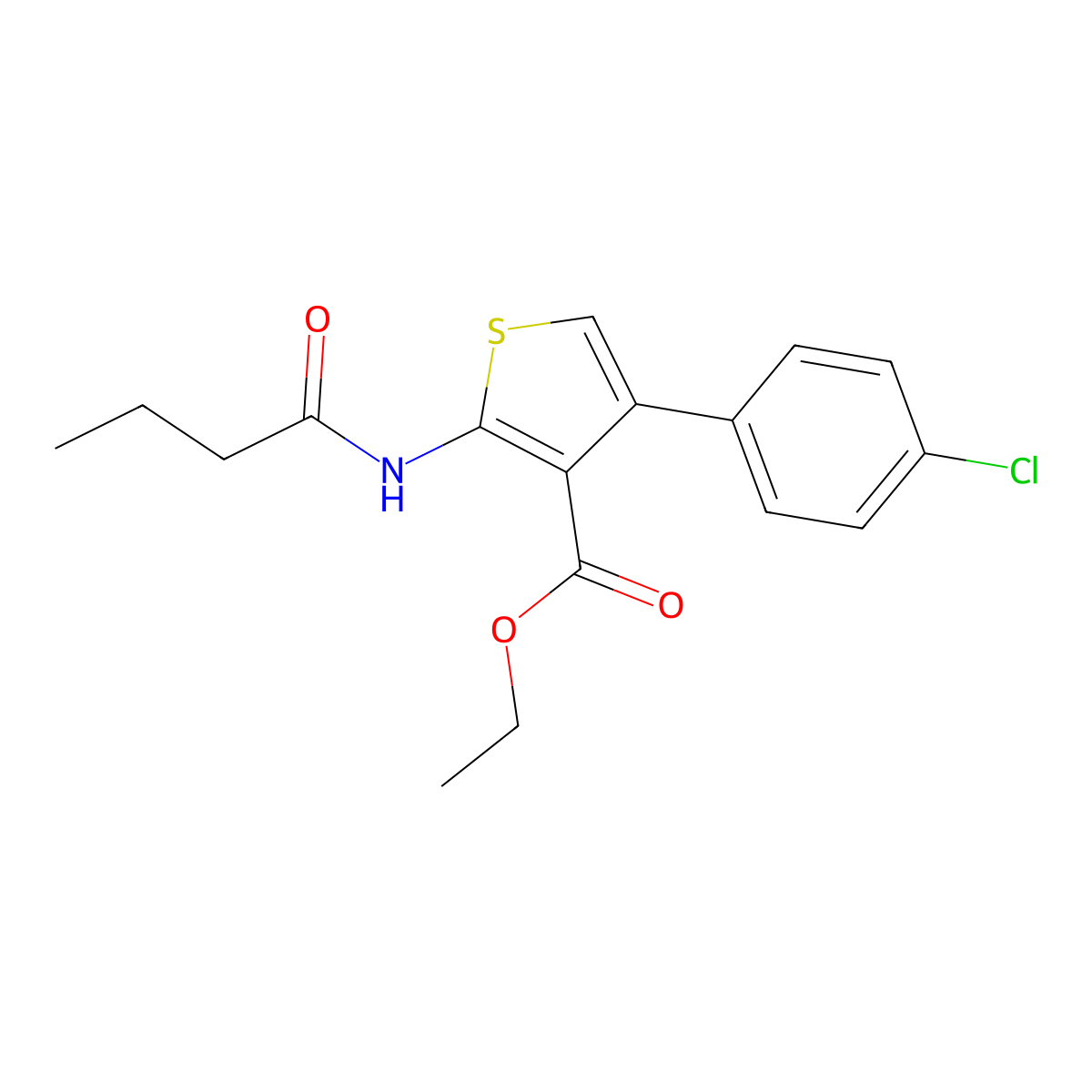 Ethyl 2-(butanoylamino)-4-(4-chlorophenyl)thiophene-3-carboxylate molecular structure, CAS 380644-88-2