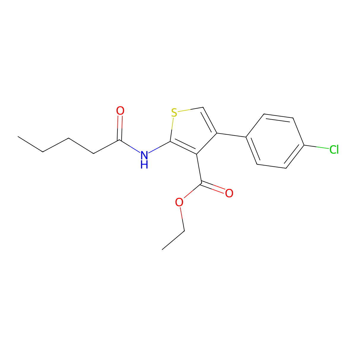 Ethyl 4-(4-chlorophenyl)-2-(pentanoylamino)thiophene-3-carboxylate molecular structure, CAS 380644-89-3