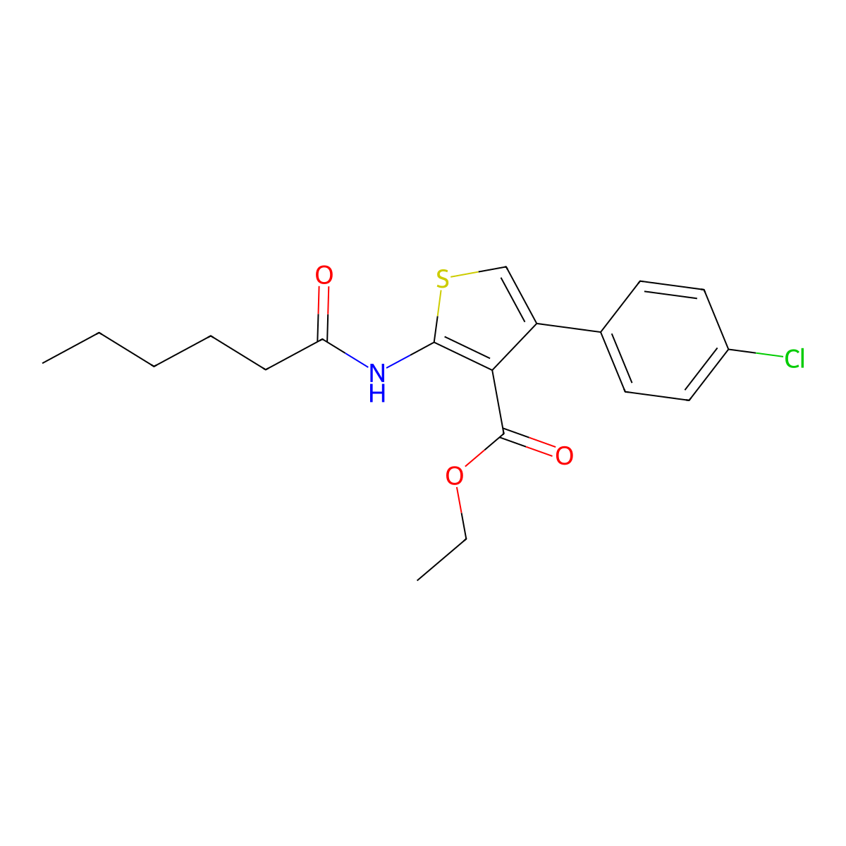 Ethyl 4-(4-chlorophenyl)-2-(hexanoylamino)-3-thiophenecarboxylate molecular structure, CAS 380644-90-6