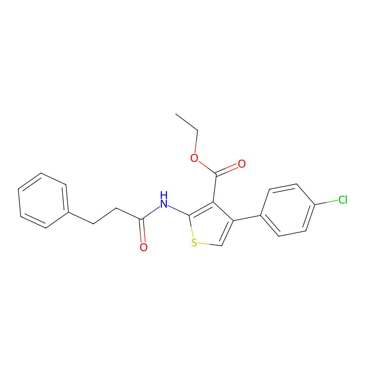 Ethyl 4-(4-chlorophenyl)-2-(3-phenylpropanoylamino)thiophene-3-carboxylate molecular structure, CAS 380644-94-0