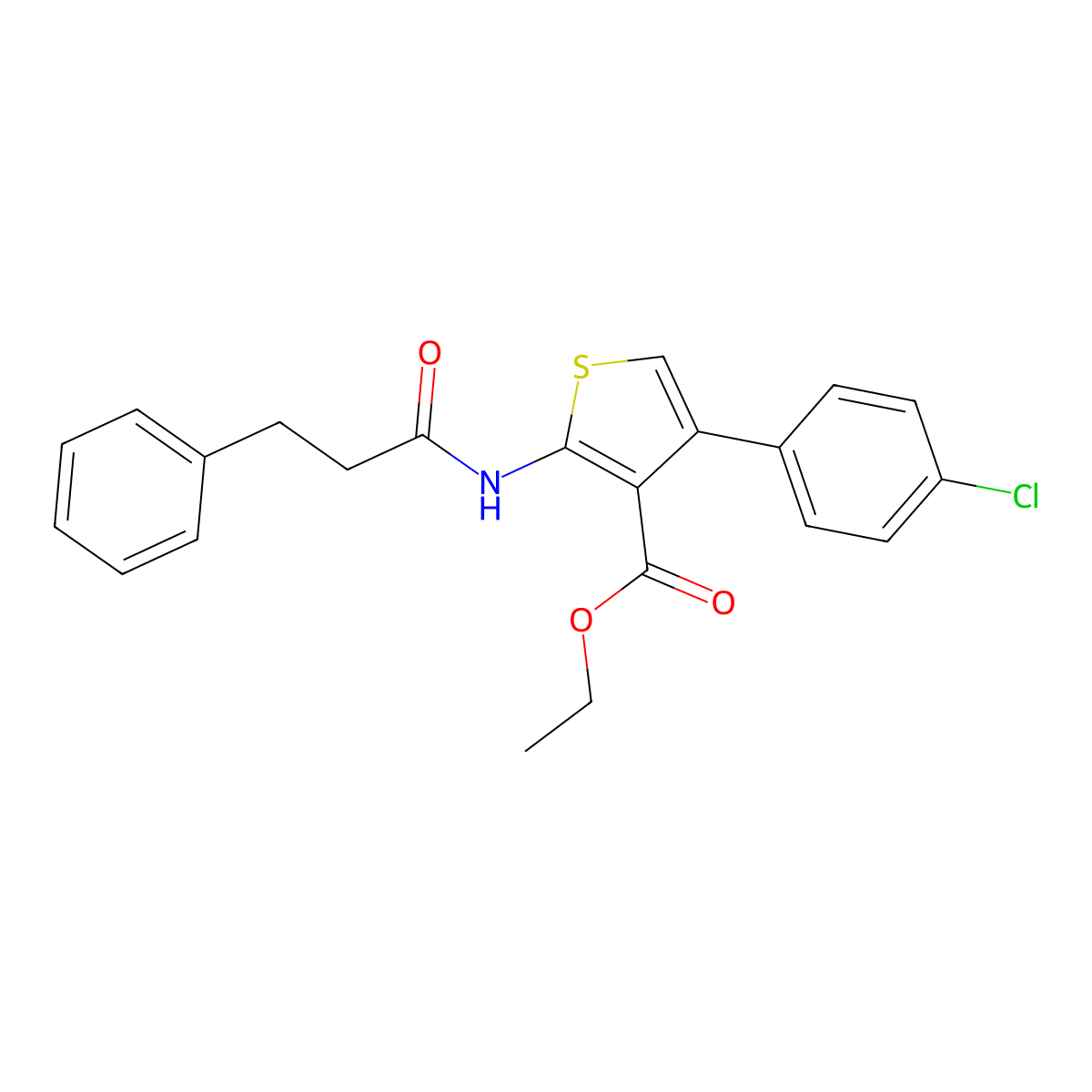 Ethyl 4-(4-chlorophenyl)-2-(3-phenylpropanoylamino)thiophene-3-carboxylate molecular structure, CAS 380644-94-0